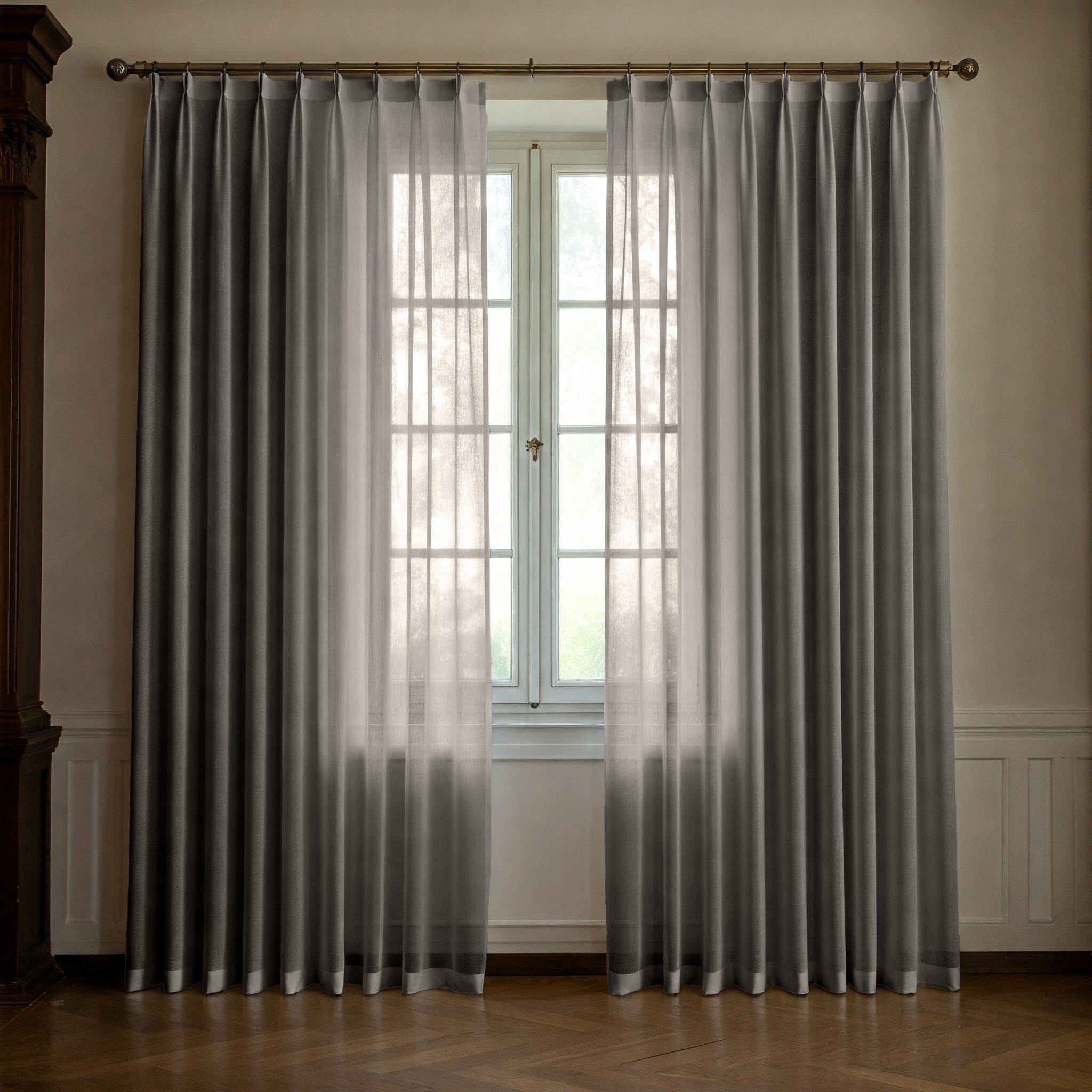 Warm Grey Linen Sheer Curtains - Triple Pinch Pleat - Standard Sizes & Made to Measure-1