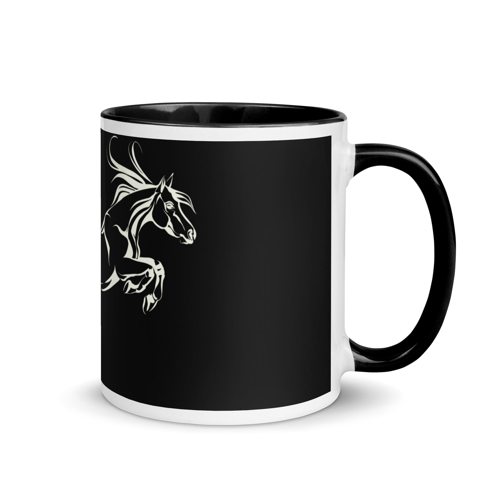 Galloping Grace Coffee Mugs Black & White Horse Art Mug Design By HadiArts-1