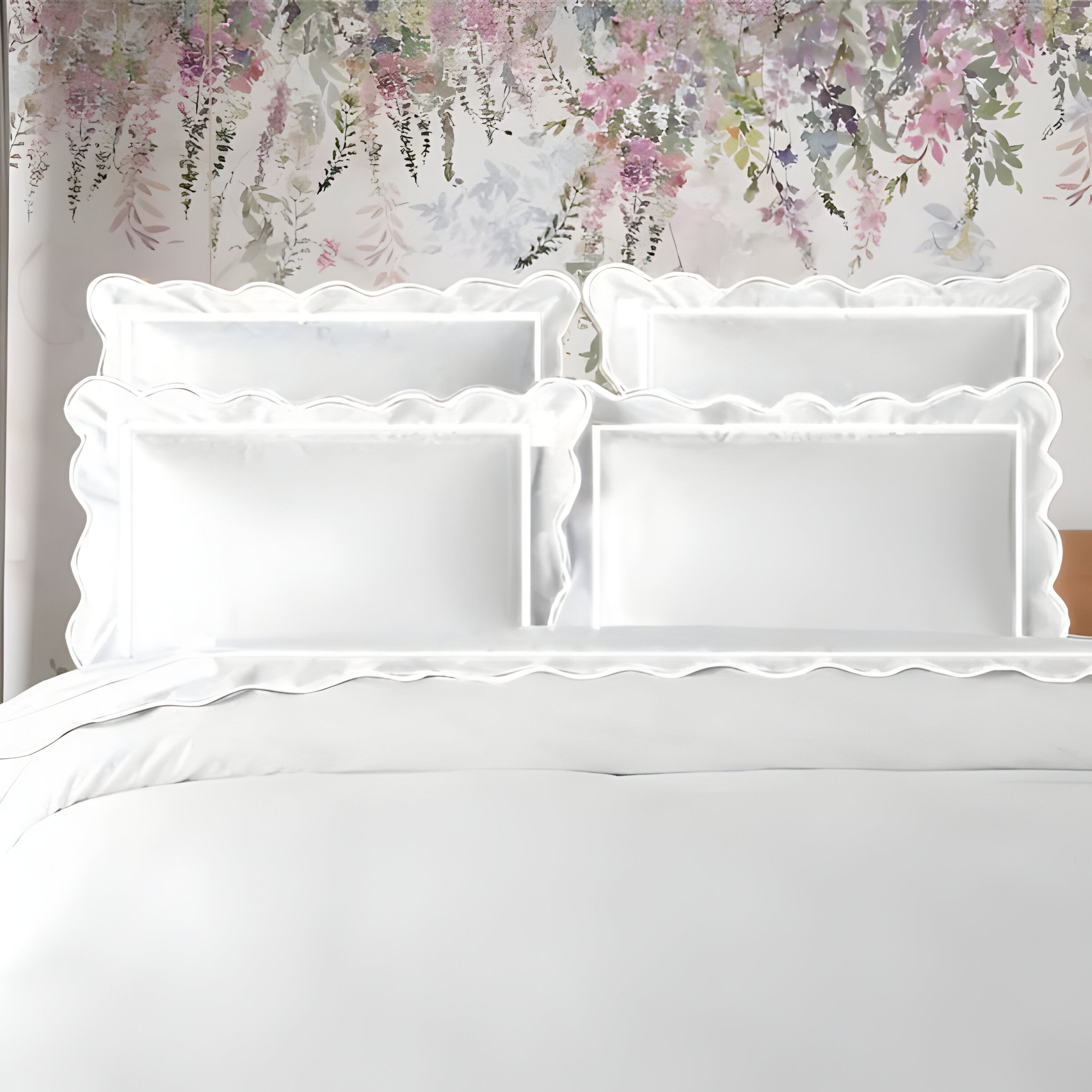 400TC Cotton Scallop Embroidery & Border Sateen Solid Duvet Cover Set