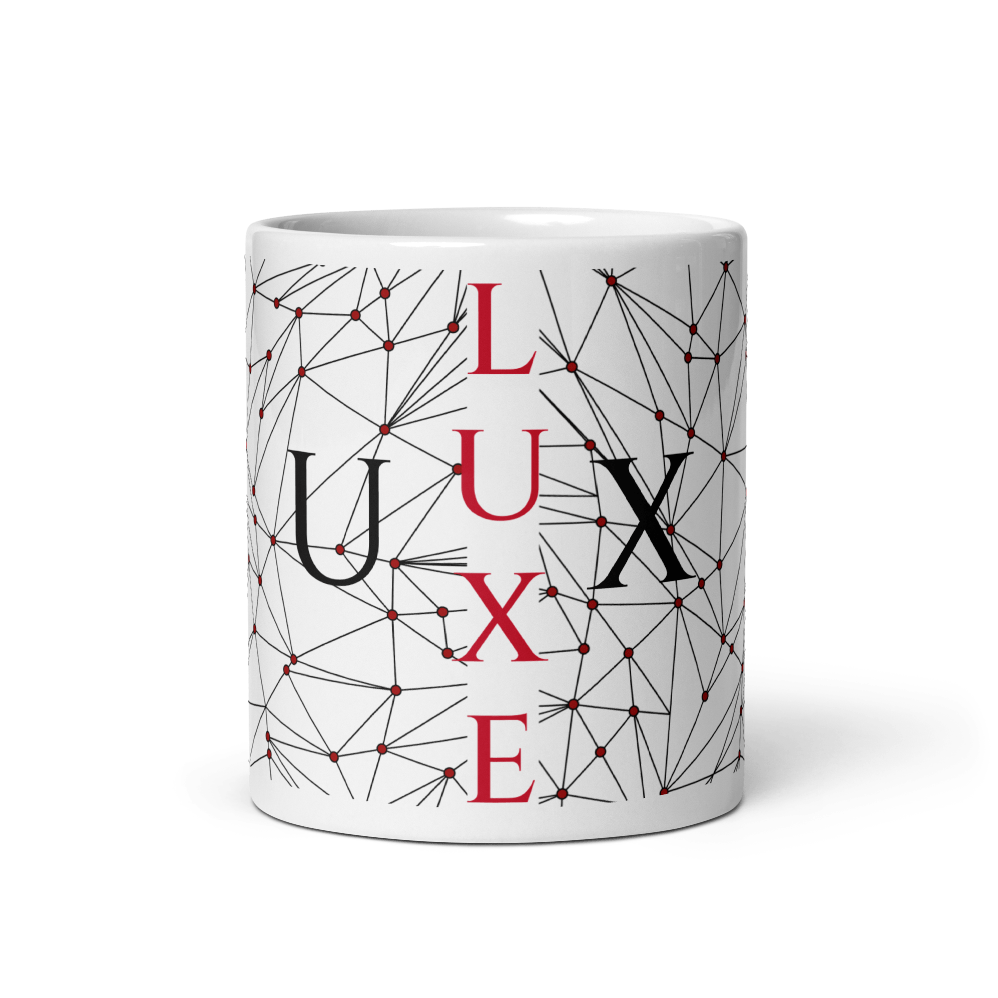 White Glossy Coffee Mugs Luxe with Geometric Design By HadiArts-1