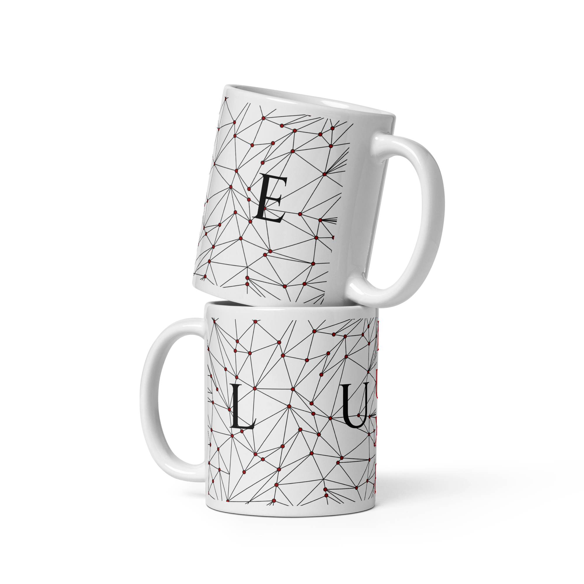 White Glossy Coffee Mugs Luxe with Geometric Design By HadiArts-2