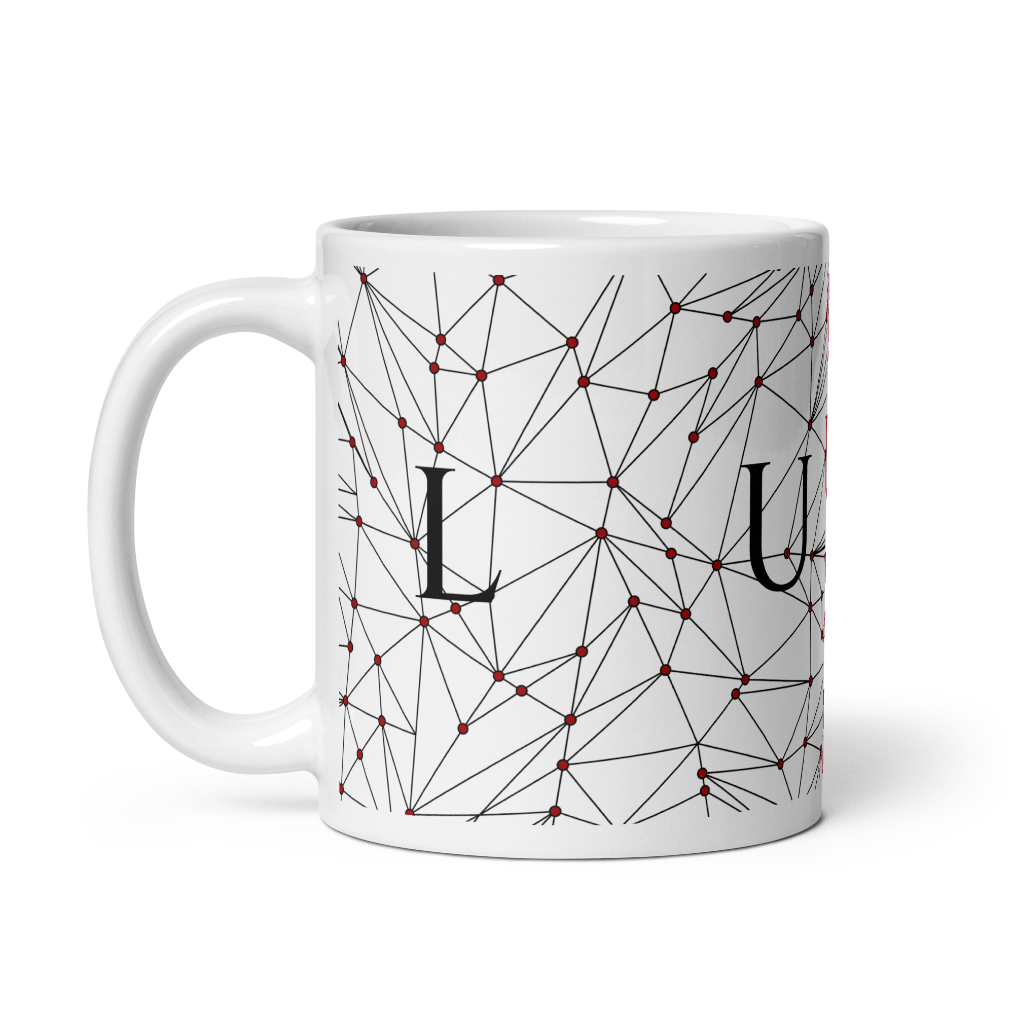 White Glossy Coffee Mugs Luxe with Geometric Design By HadiArts-5