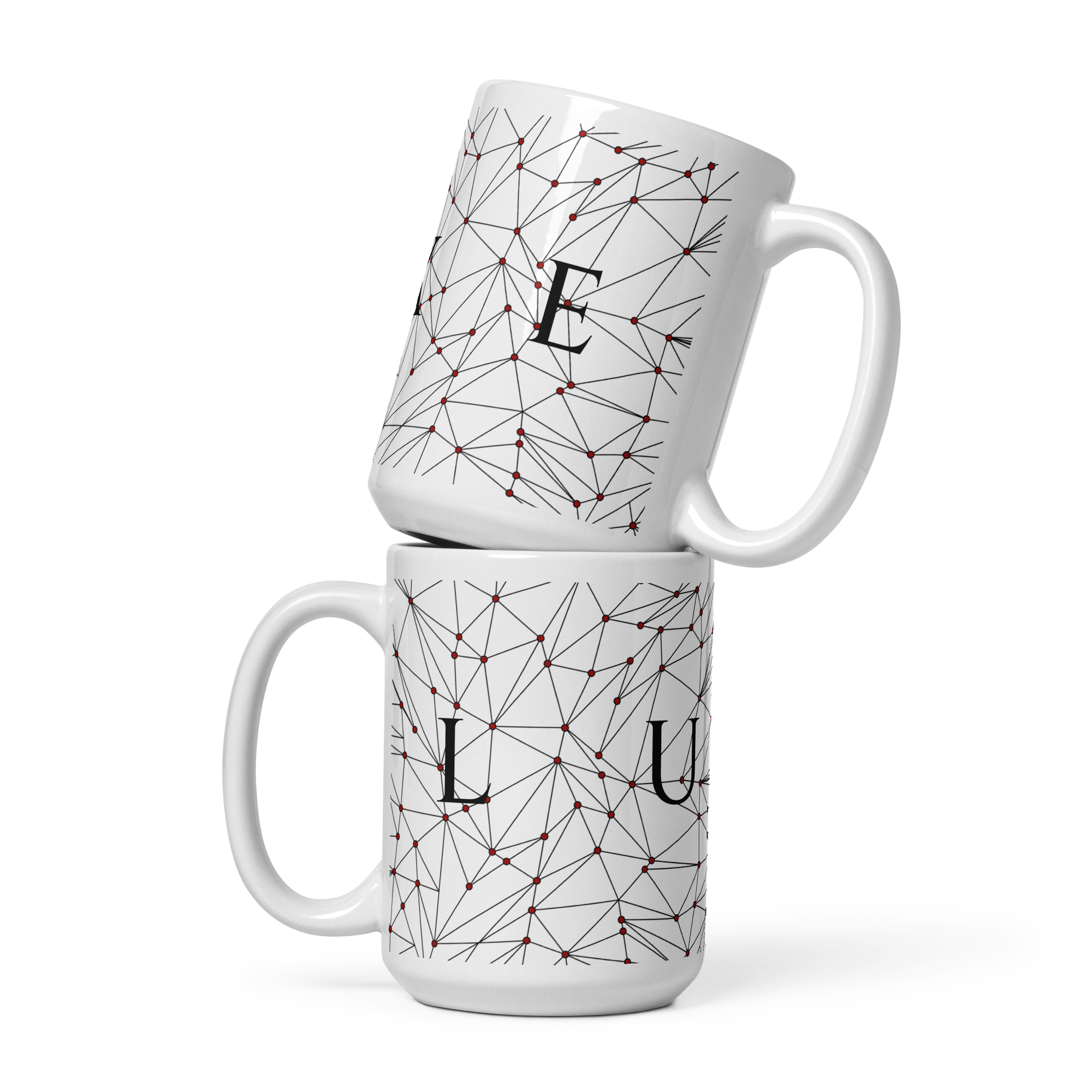 White Glossy Coffee Mugs Luxe with Geometric Design By HadiArts-10