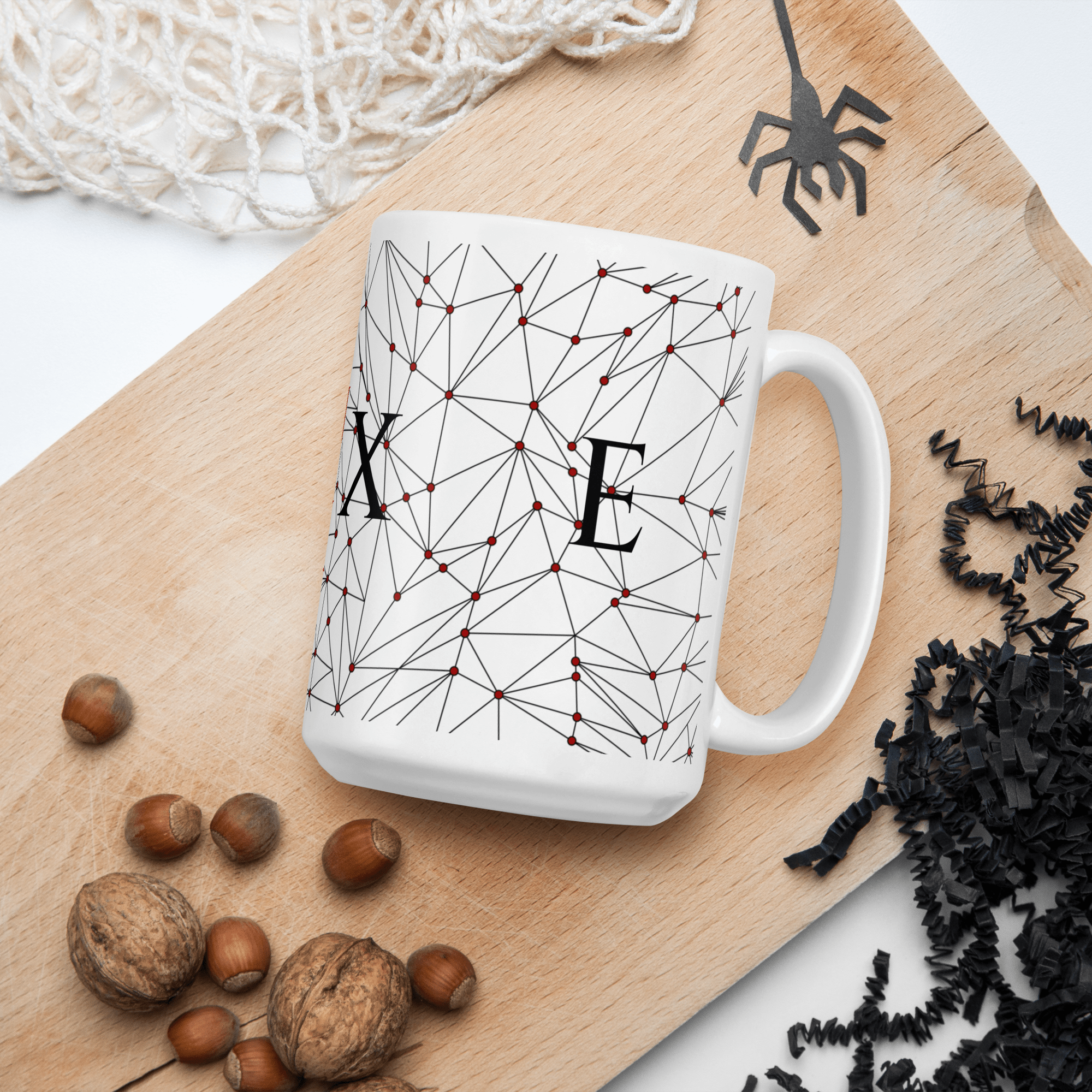 White Glossy Coffee Mugs Luxe with Geometric Design By HadiArts-12