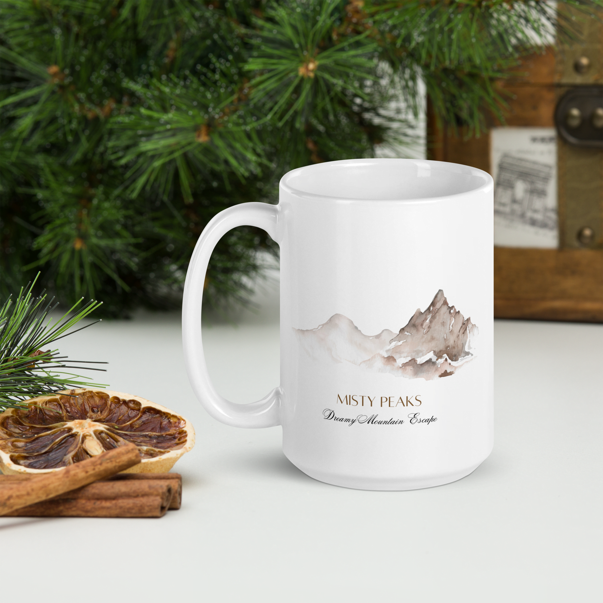 Misty Peaks Coffee Mug Dreamy Mountain Watercolor Art-5