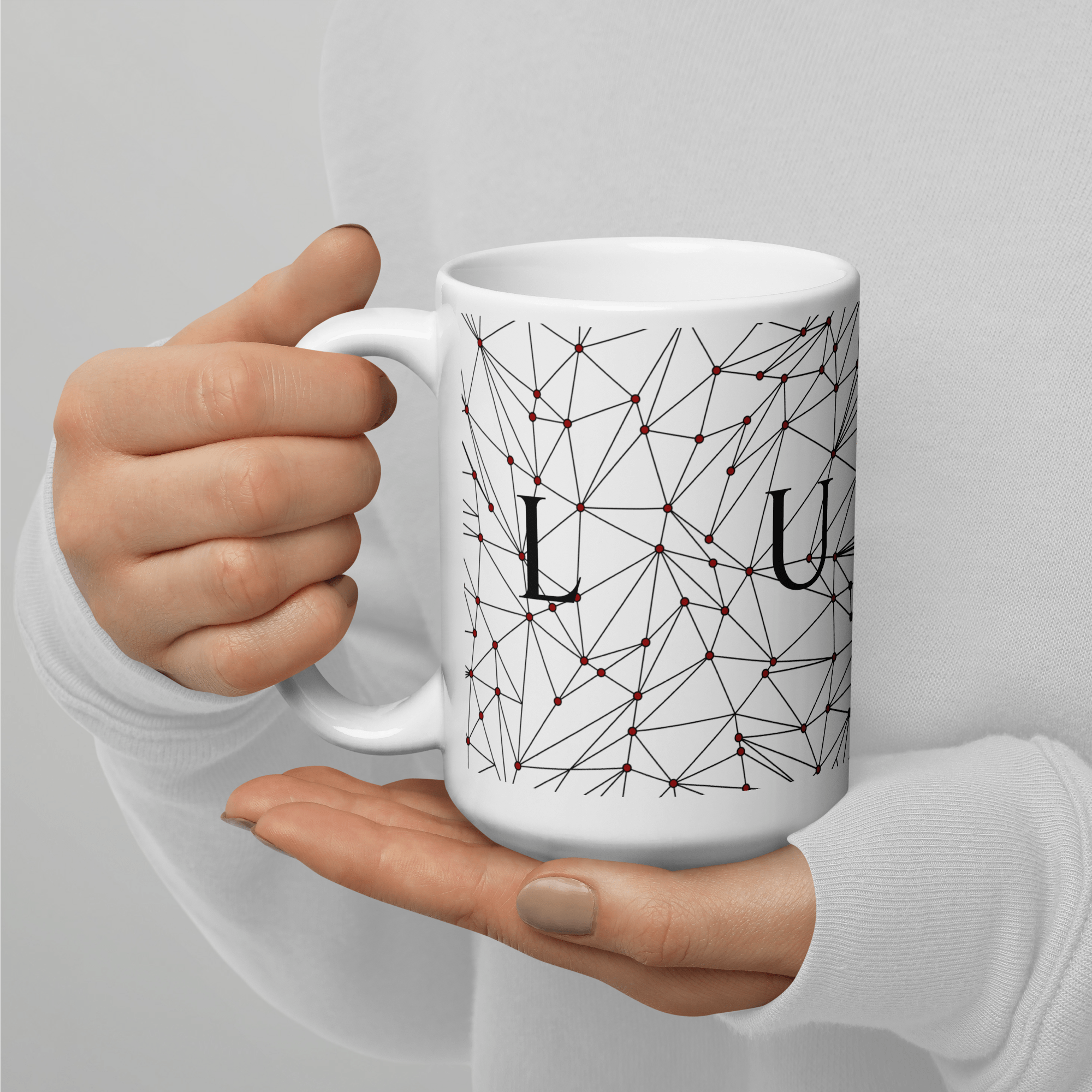 White Glossy Coffee Mugs Luxe with Geometric Design By HadiArts-16