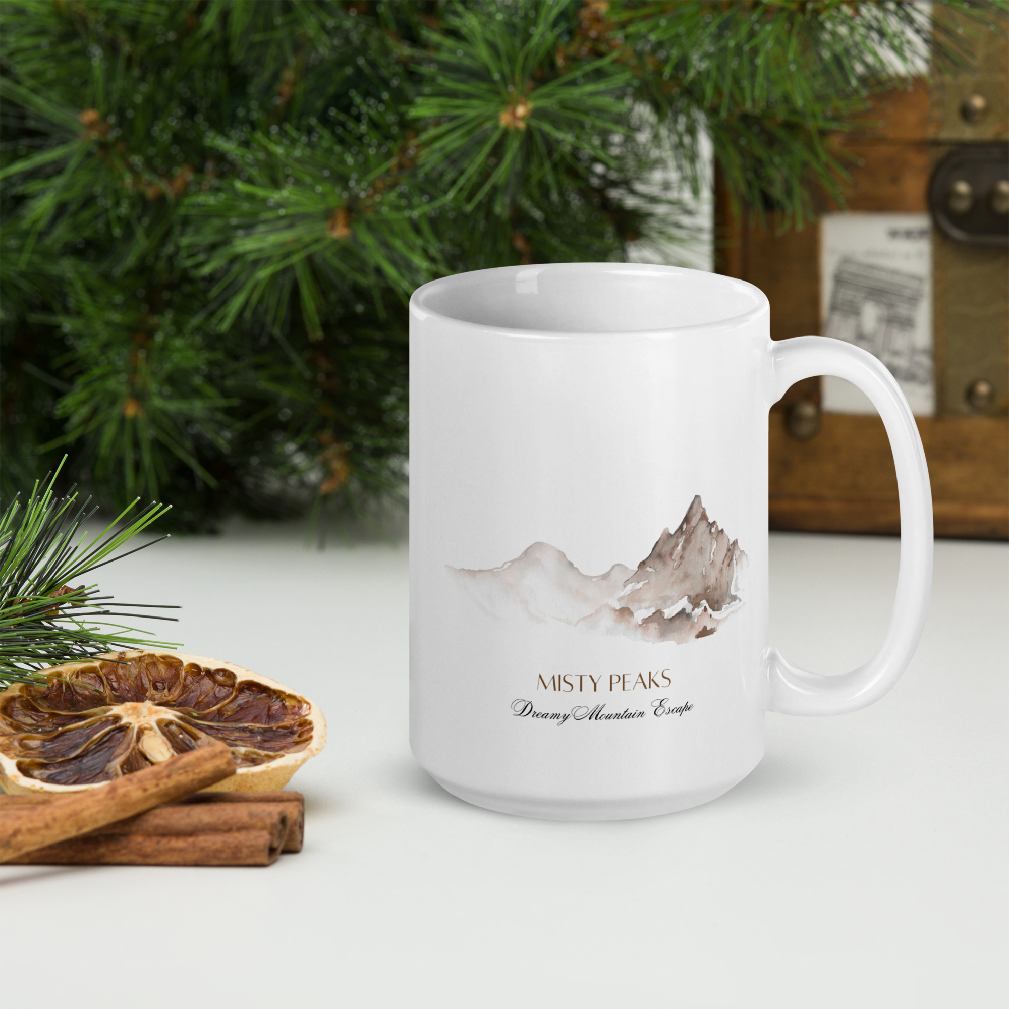 Misty Peaks Coffee Mug Dreamy Mountain Watercolor Art-10