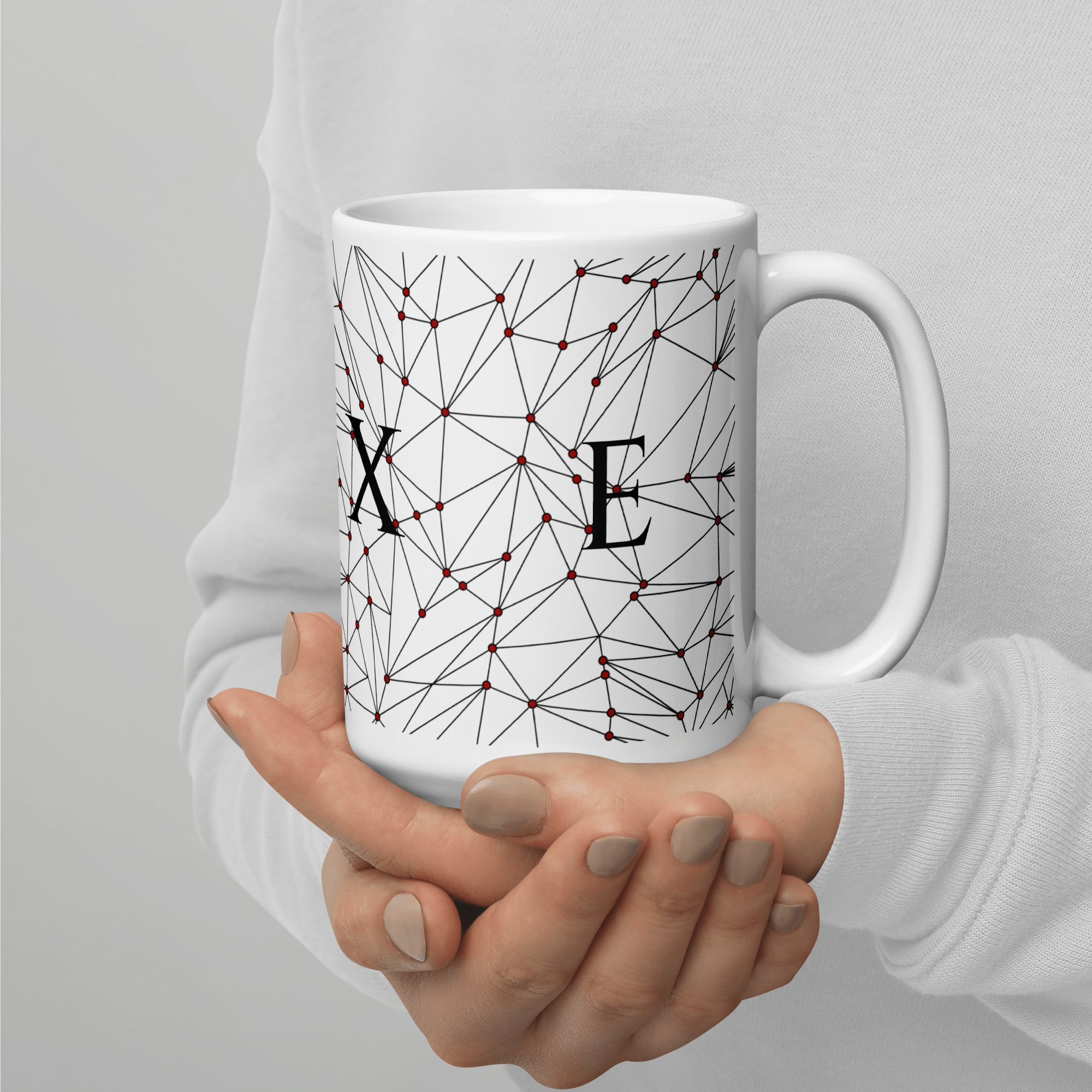 White Glossy Coffee Mugs Luxe with Geometric Design By HadiArts-19