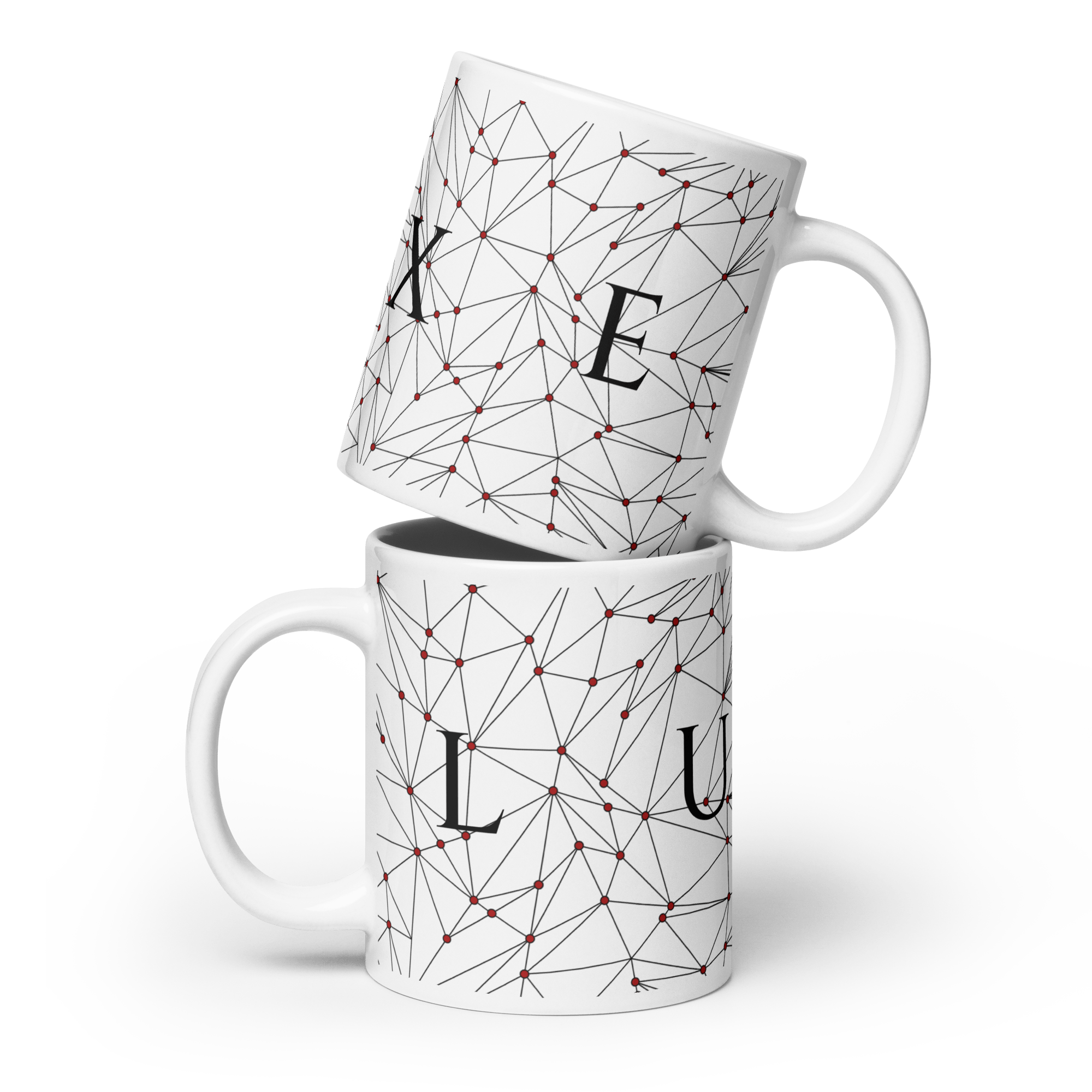 White Glossy Coffee Mugs Luxe with Geometric Design By HadiArts-21