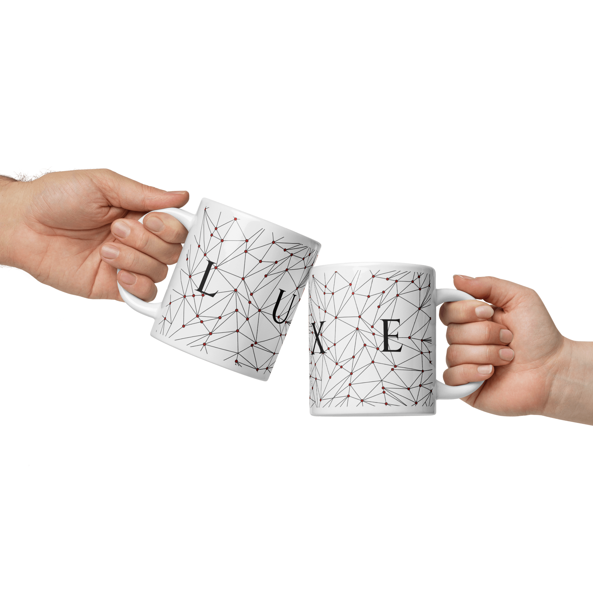 White Glossy Coffee Mugs Luxe with Geometric Design By HadiArts-22