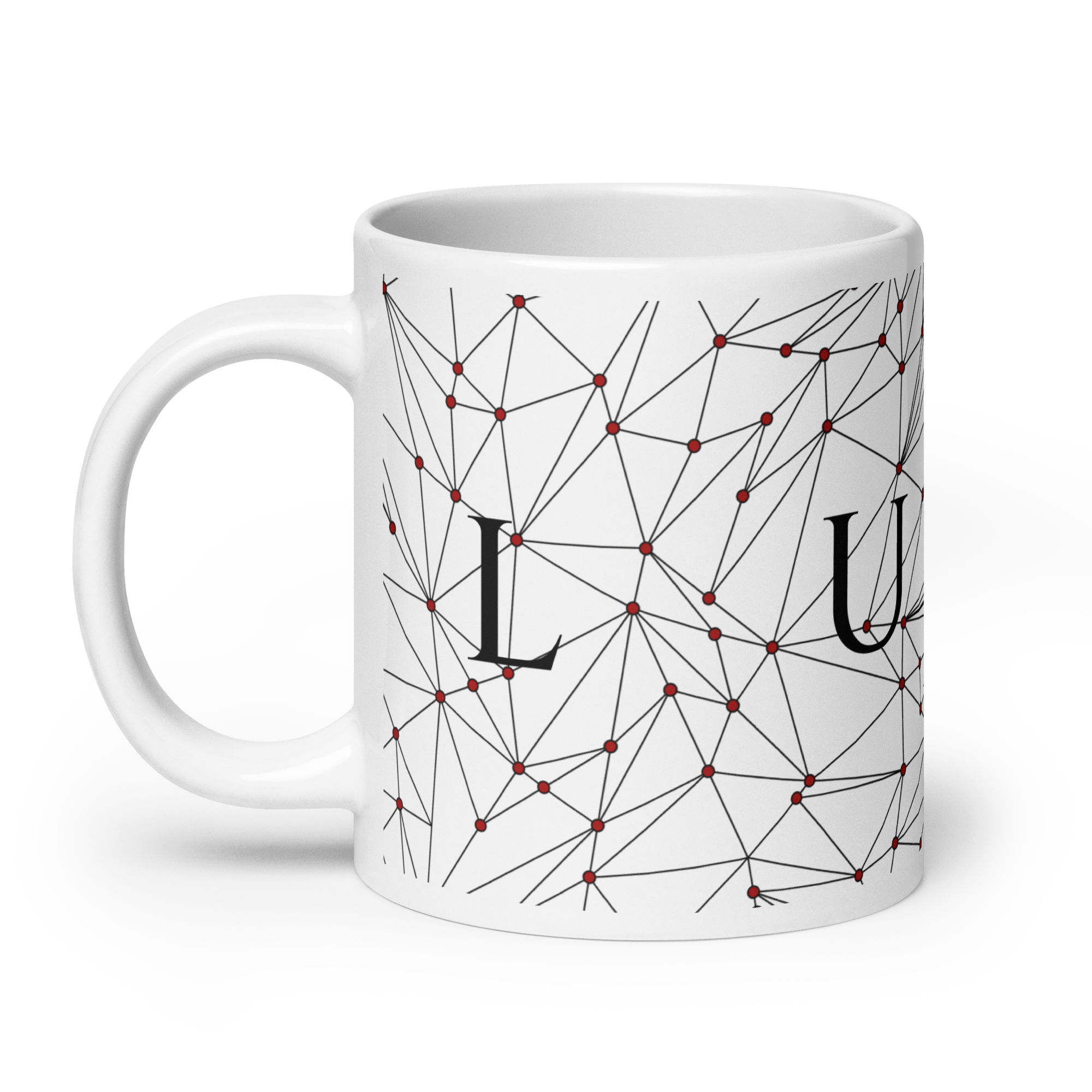 White Glossy Coffee Mugs Luxe with Geometric Design By HadiArts-24