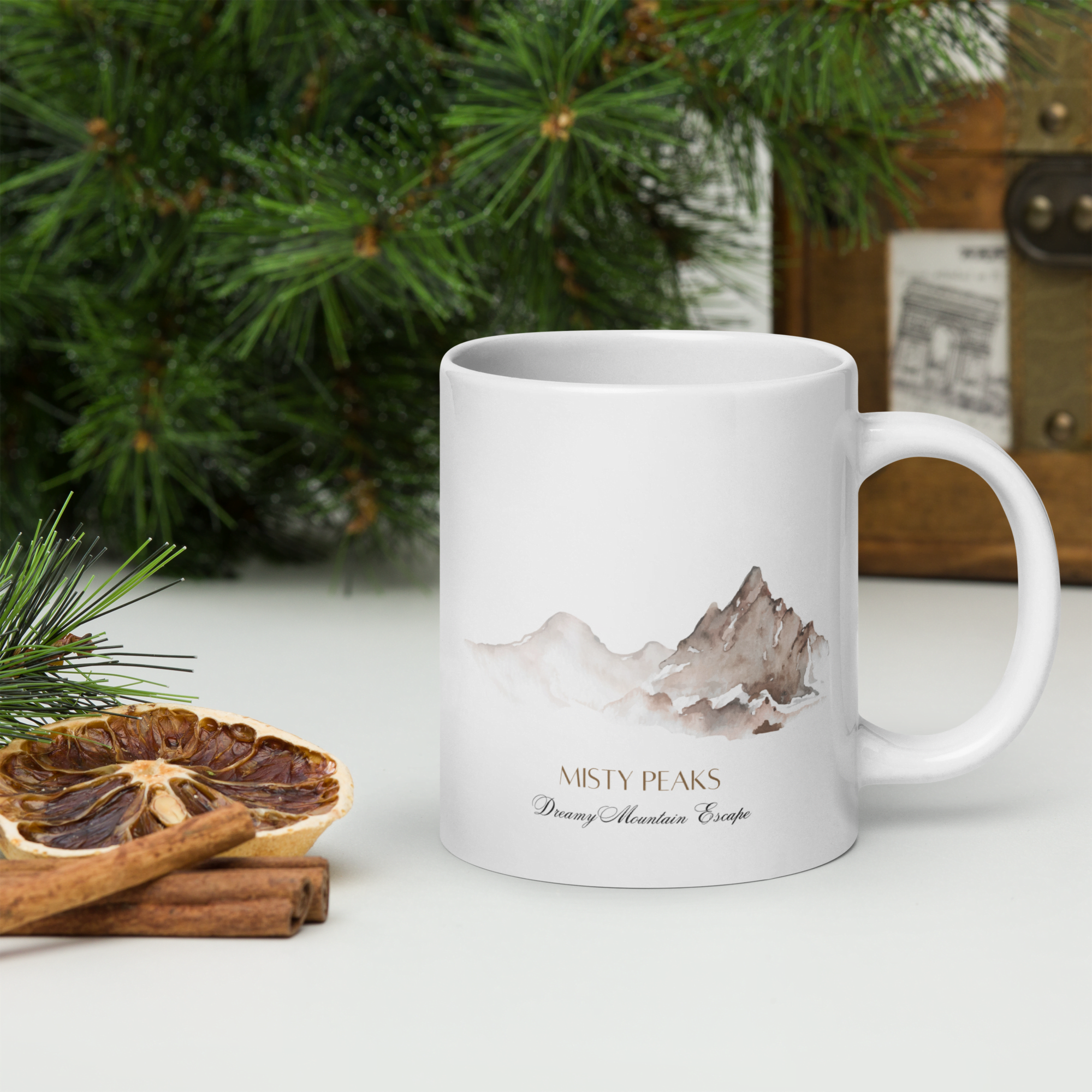 Misty Peaks Coffee Mug Dreamy Mountain Watercolor Art-13