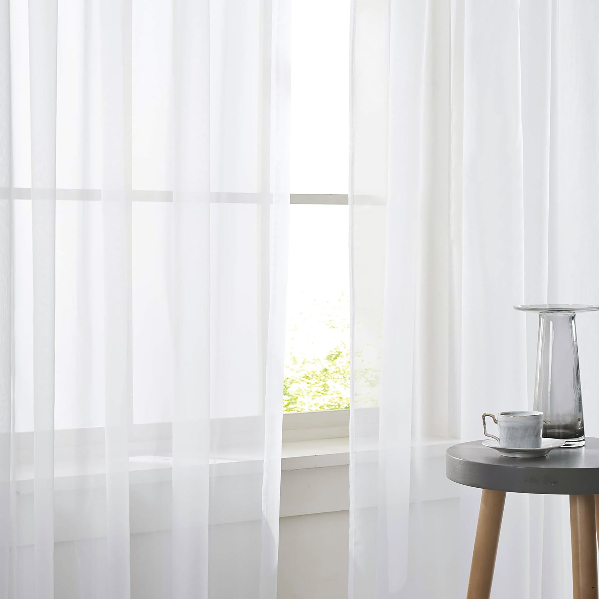 84" Inches Long - White Sheer Window Rod Pocket Curtain Set (2 Panels)
