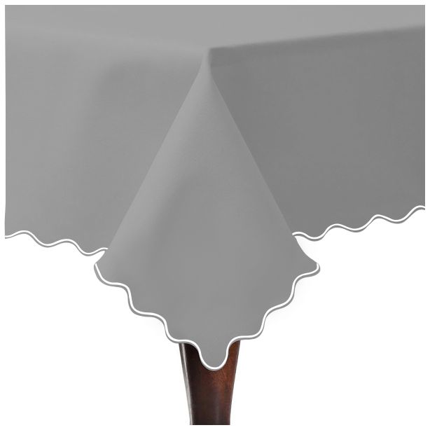 Scallop Embroidery Sateen Cotton Solid Table Cloth - Light Grey