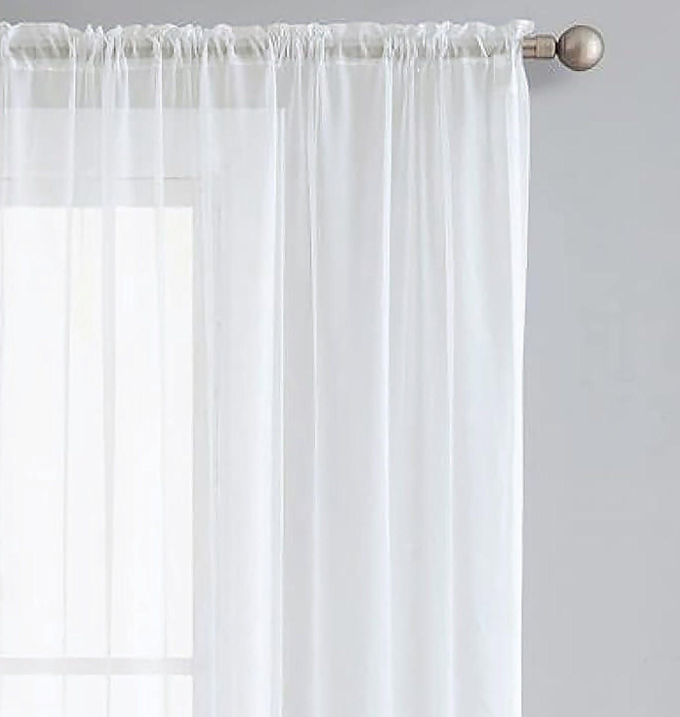 84" Inches Long - White Sheer Window Rod Pocket Curtain Set (2 Panels)