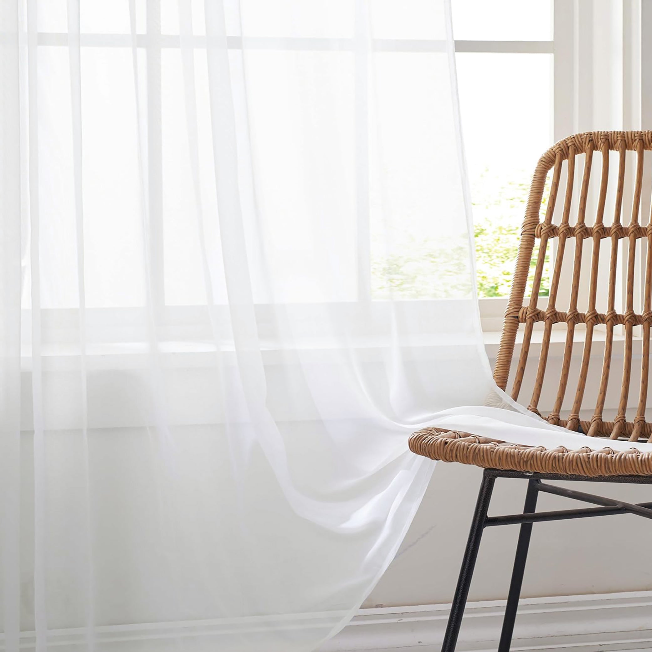 63" Inches Long - White Sheer Window Rod Pocket Curtain Set (2 Panels)