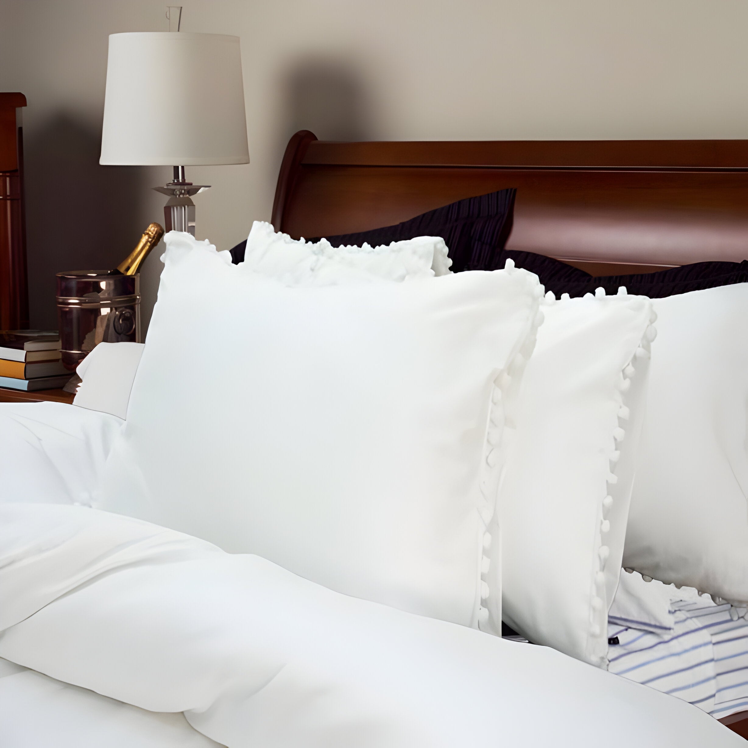 400TC Cotton Pom Fringe Sateen Solid Tone Boho Duvet Cover Set