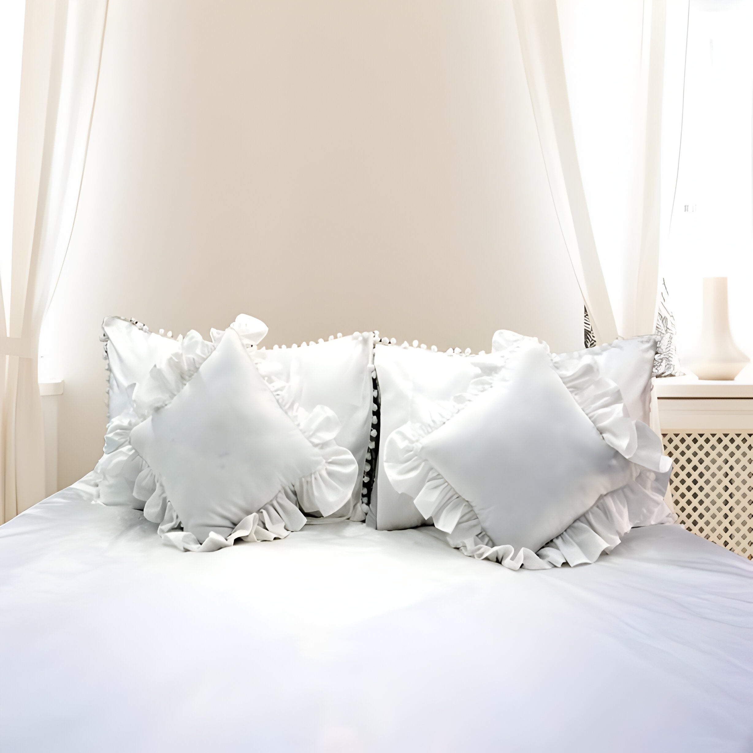 400TC Cotton Pom Fringe Sateen Solid Tone Boho Duvet Cover Set