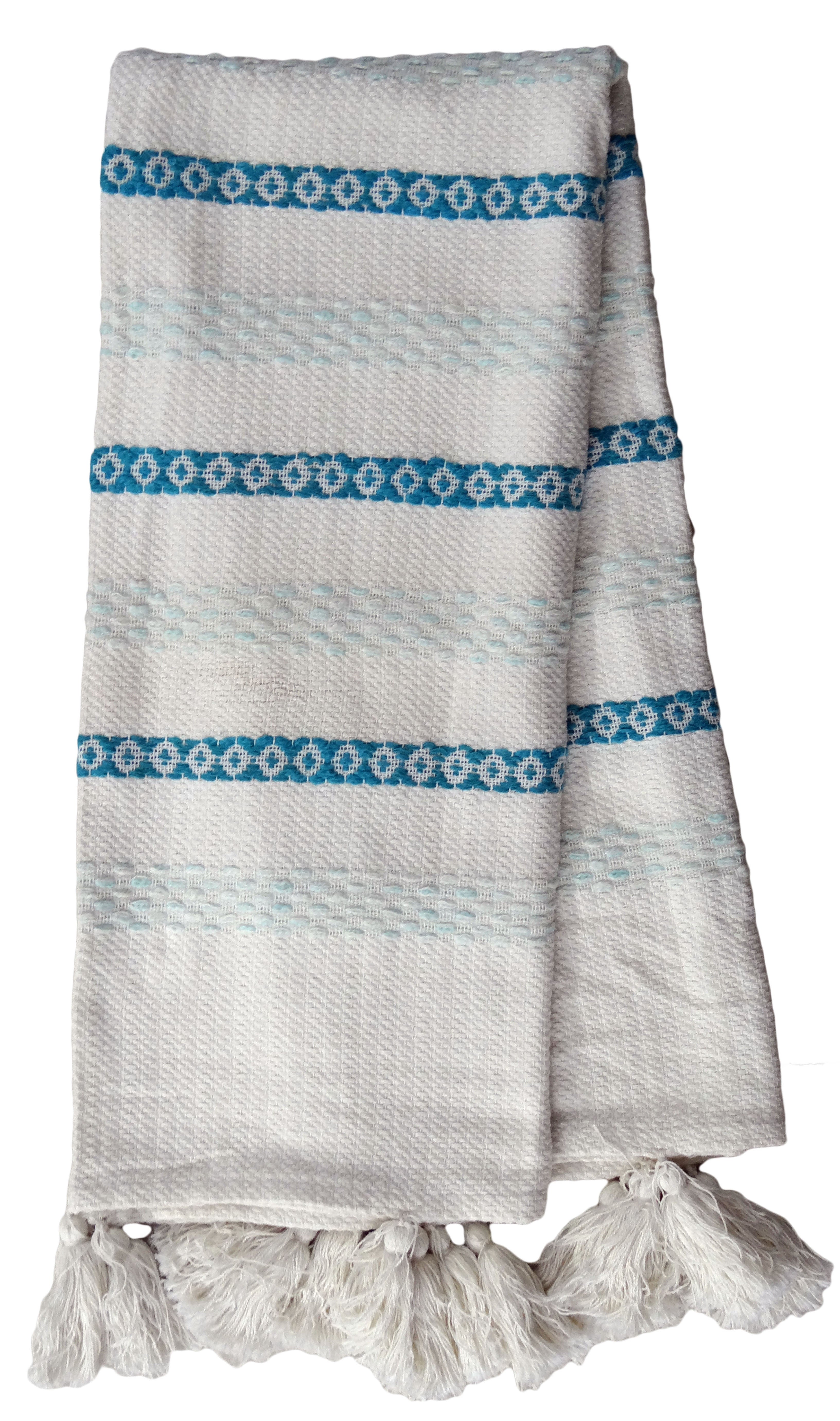 Hand loom Woven Throw Turquoise & White