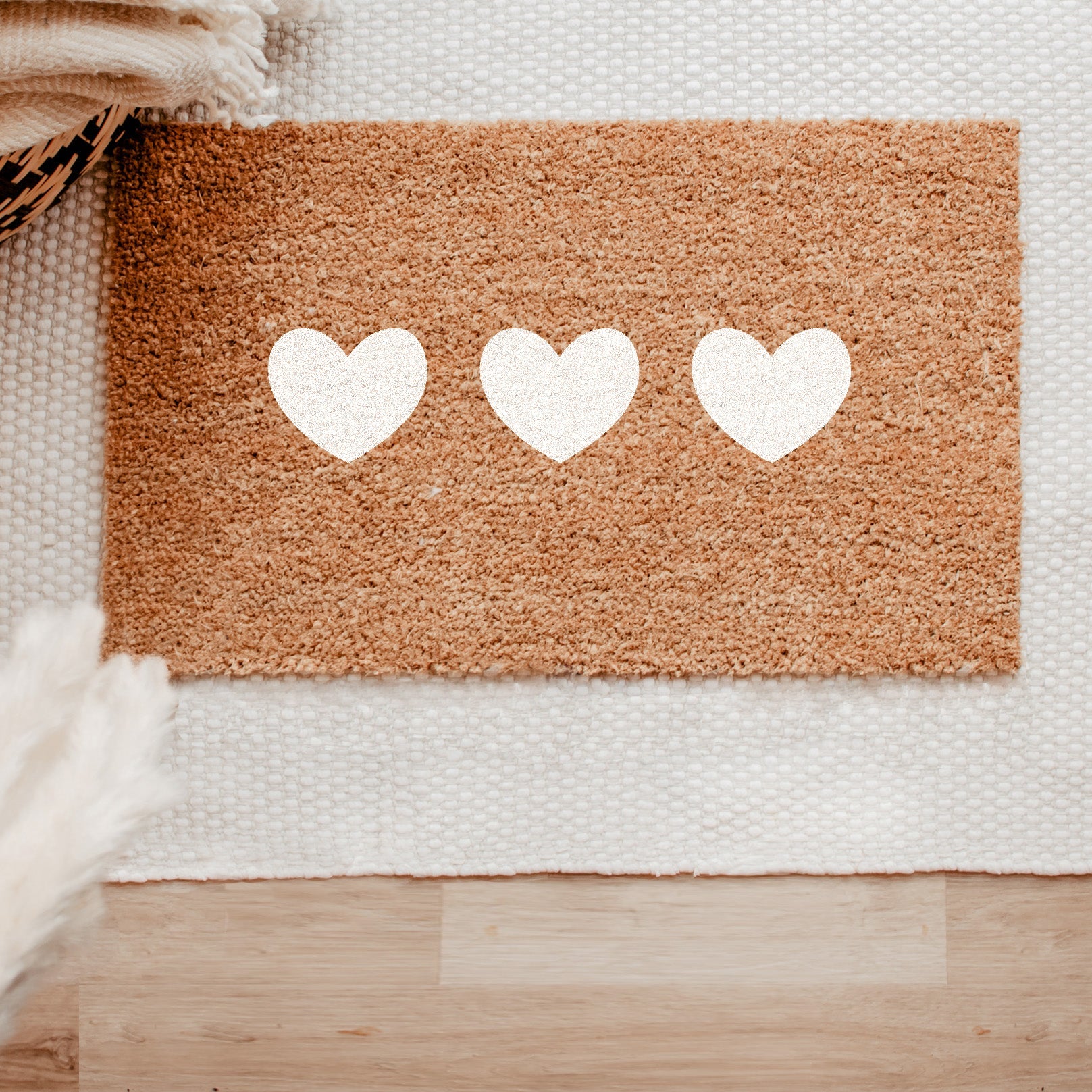 Coir Doormat- Triple Hearts White-0