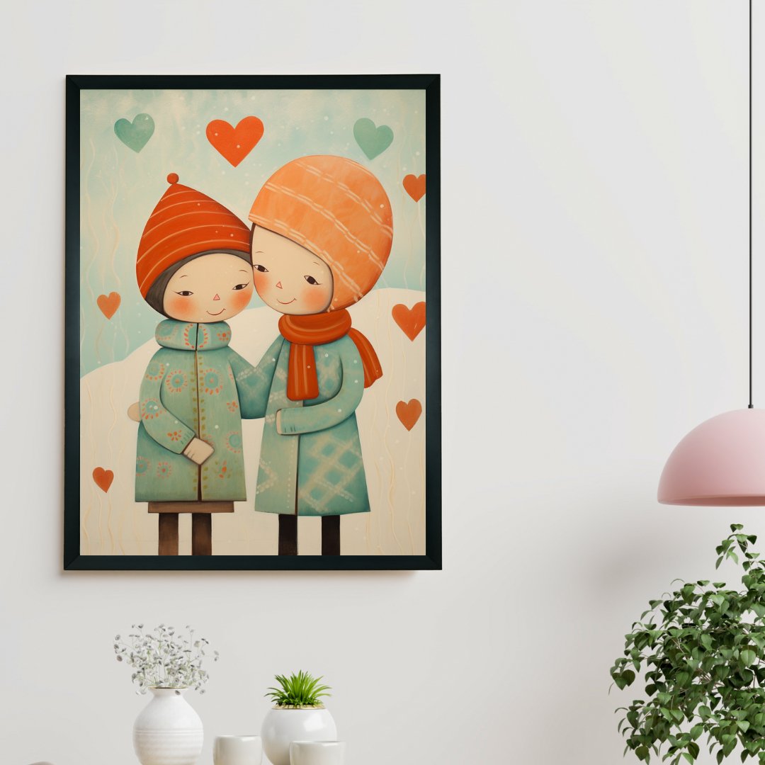 Winter Abstract: Artisan Wall Decor featuring Boy and Girl - Unique Home Ambiance Elegance and Charm-1