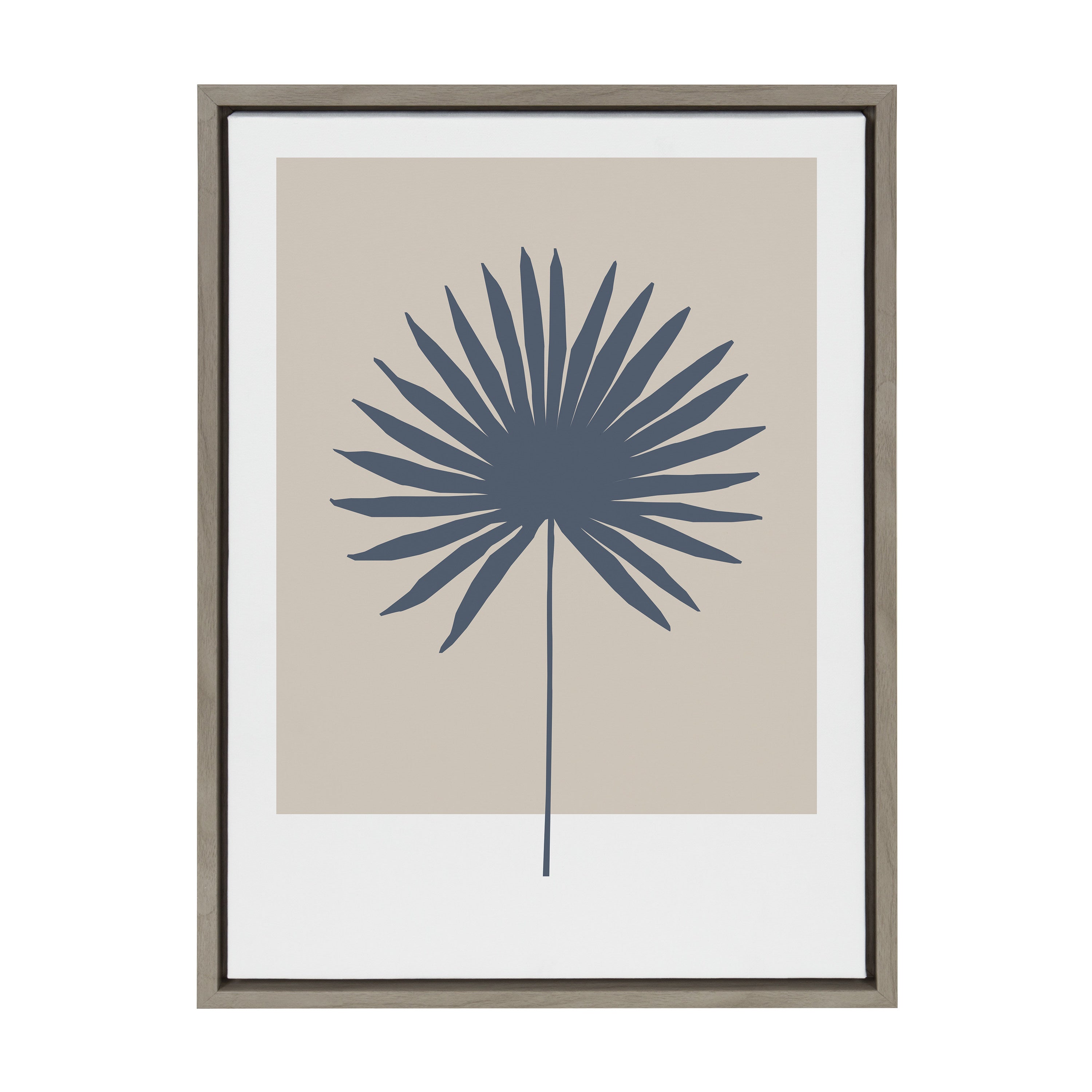 Sylvie Muted Tan and Blue Colorblock Botanical Palm Framed Canvas by The Creative Bunch Studio