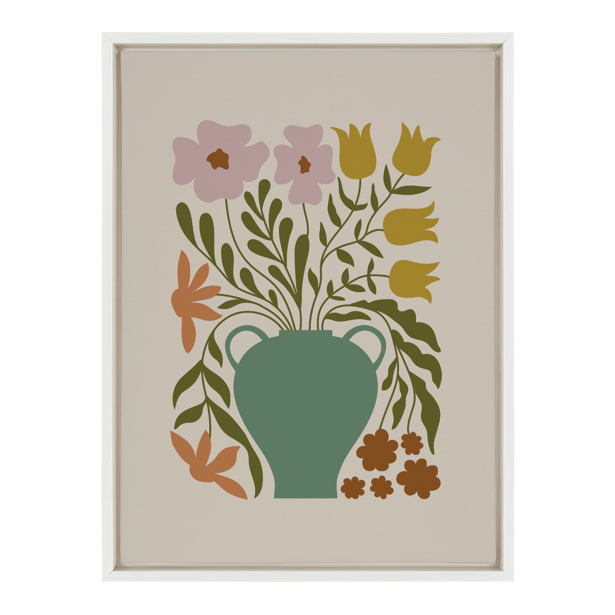 Sylvie Colorful Abstract Retro Floral Multicolored Framed Canvas by The Creative Bunch Studio