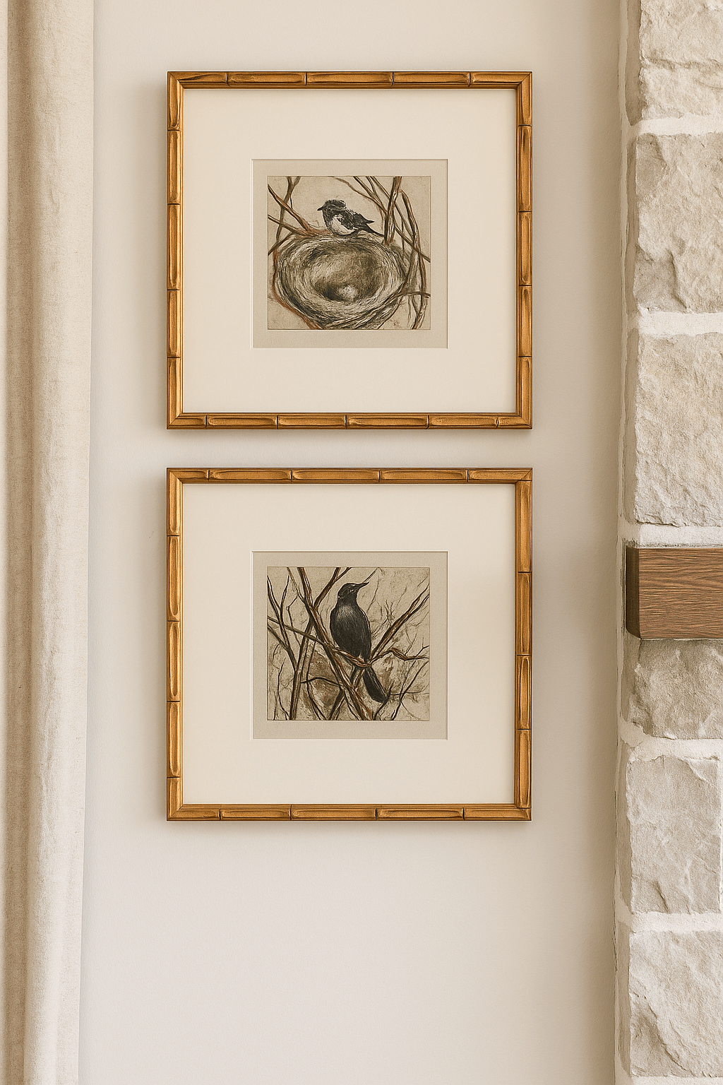 Wood Framed Wall Decor with Bird, Set of 2