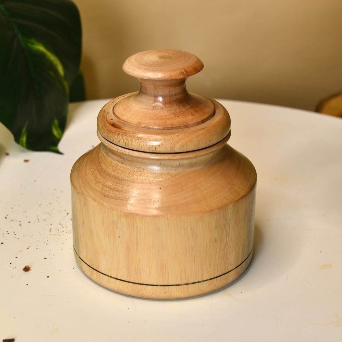 Sowpeace Hand-Carved Lidded Jar: Rustic Charm & Organized Elegance-1