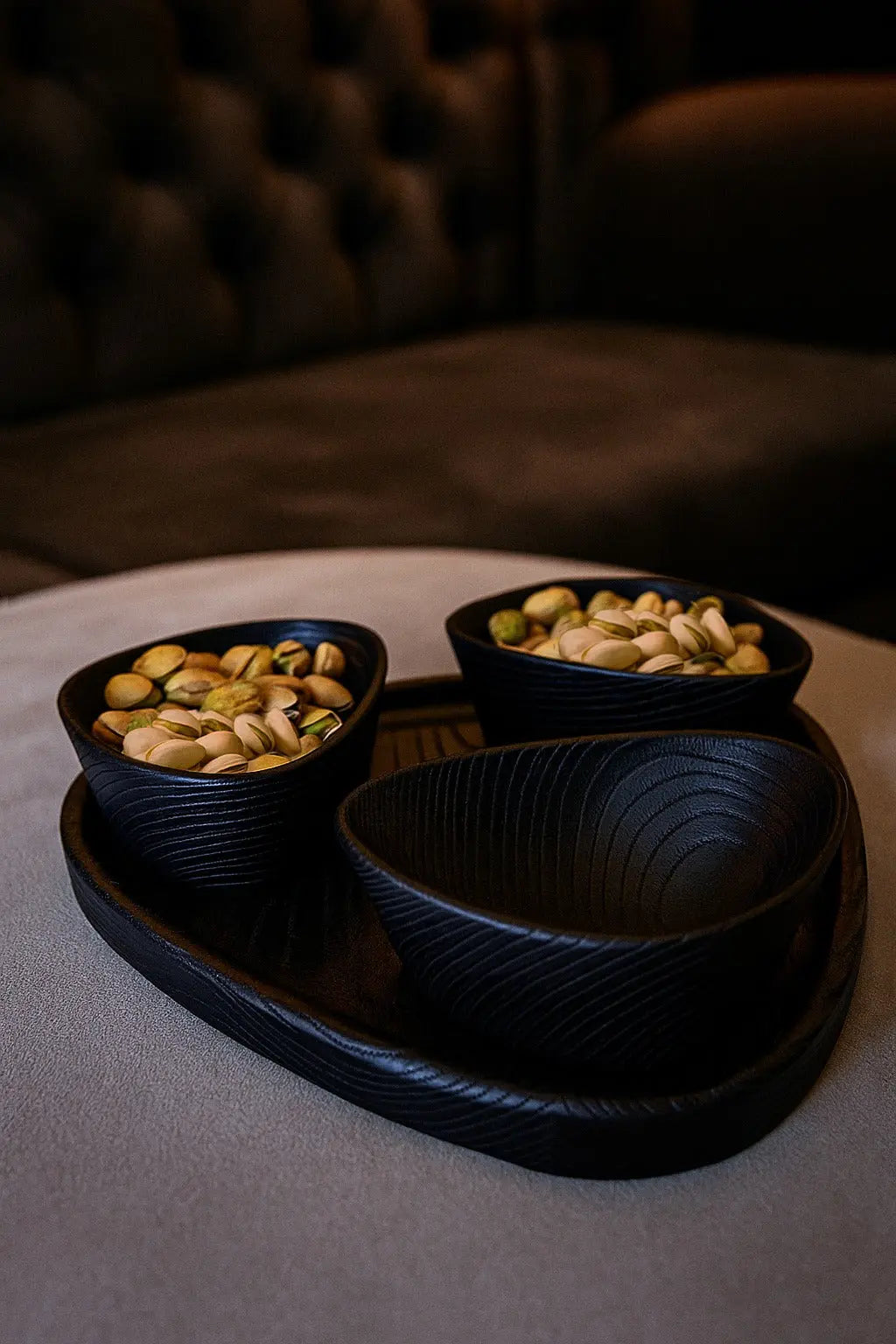 Handcrafted Luxury Wooden Nut Bowl Set with Tray