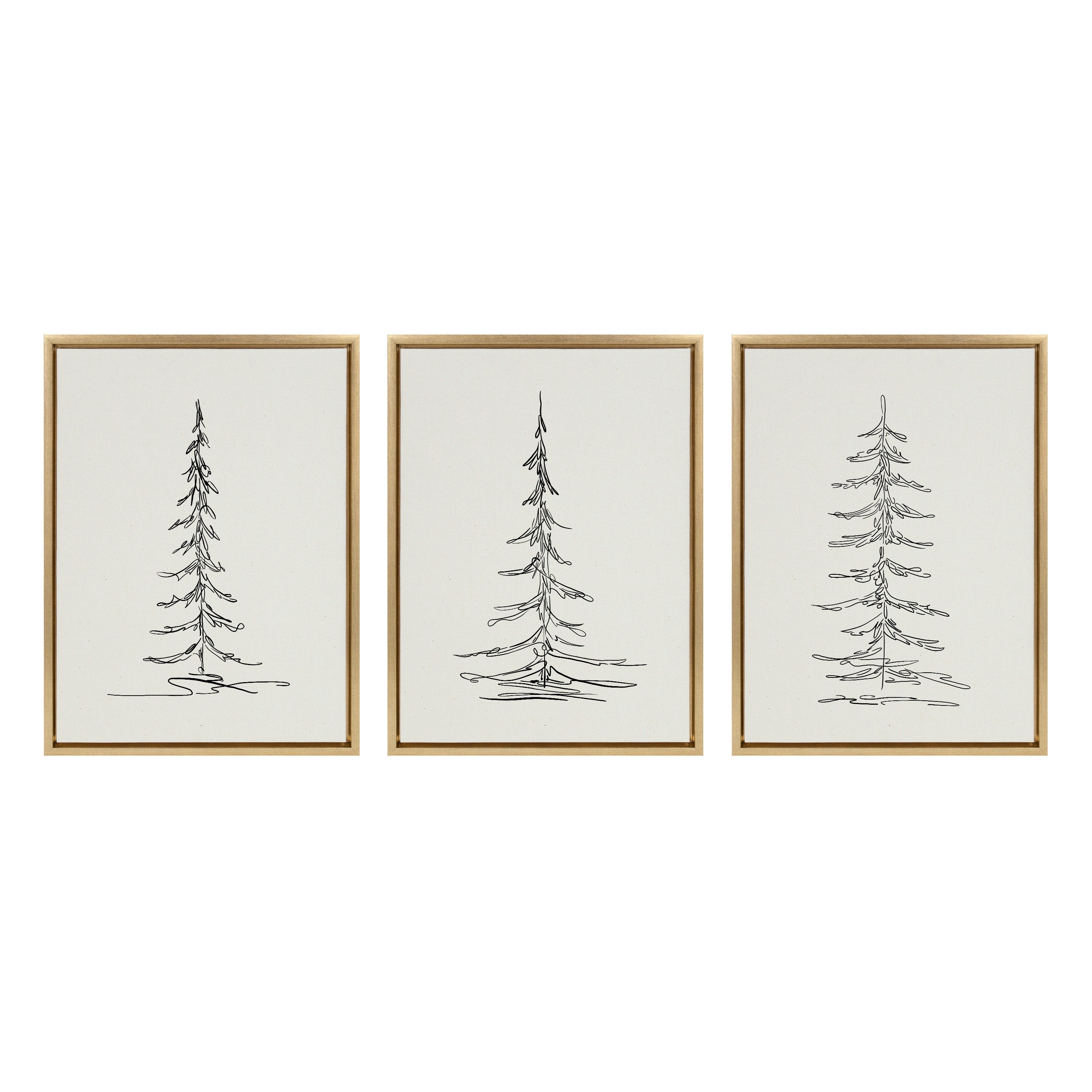 Sylvie Minimalist Evergreen Trees Framed Canvas Set by The Creative Bunch Studio