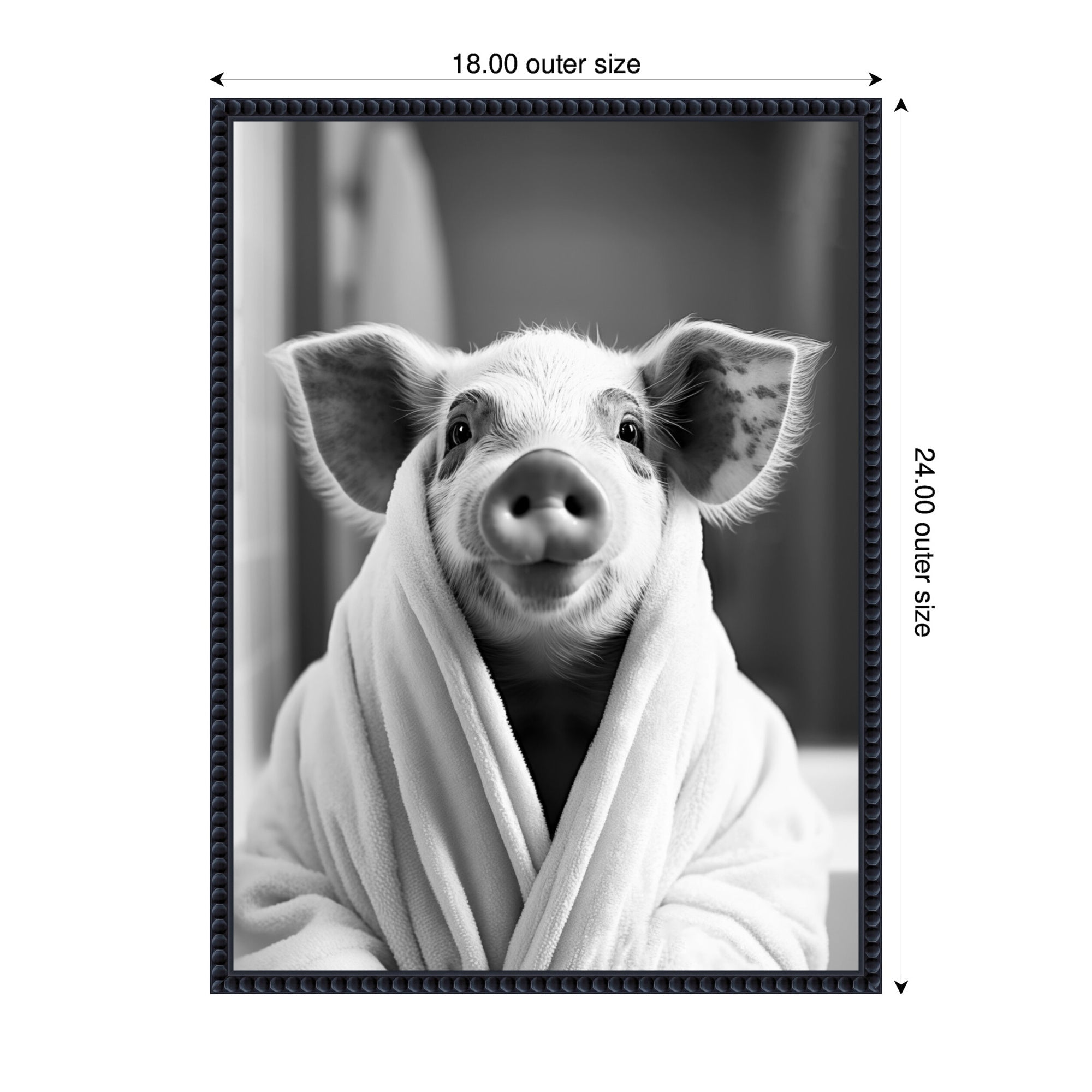 Sylvie Pig Bathroom Art Towel Robe Black and White Framed Canvas by The Creative Bunch Studio