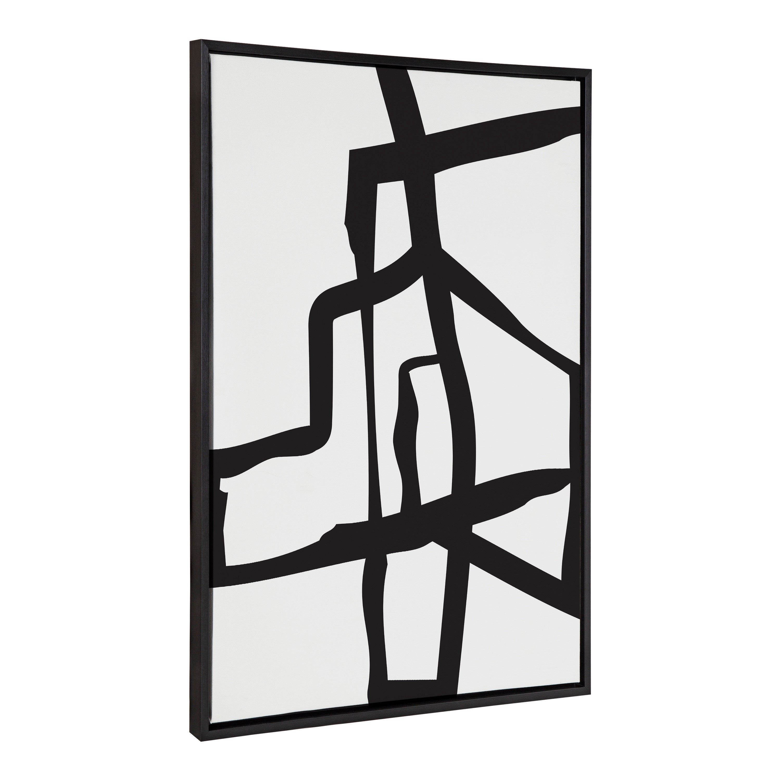 Sylvie Bold Sophisticated Abstract Black Stroke Framed Canvas by The Creative Bunch Studio