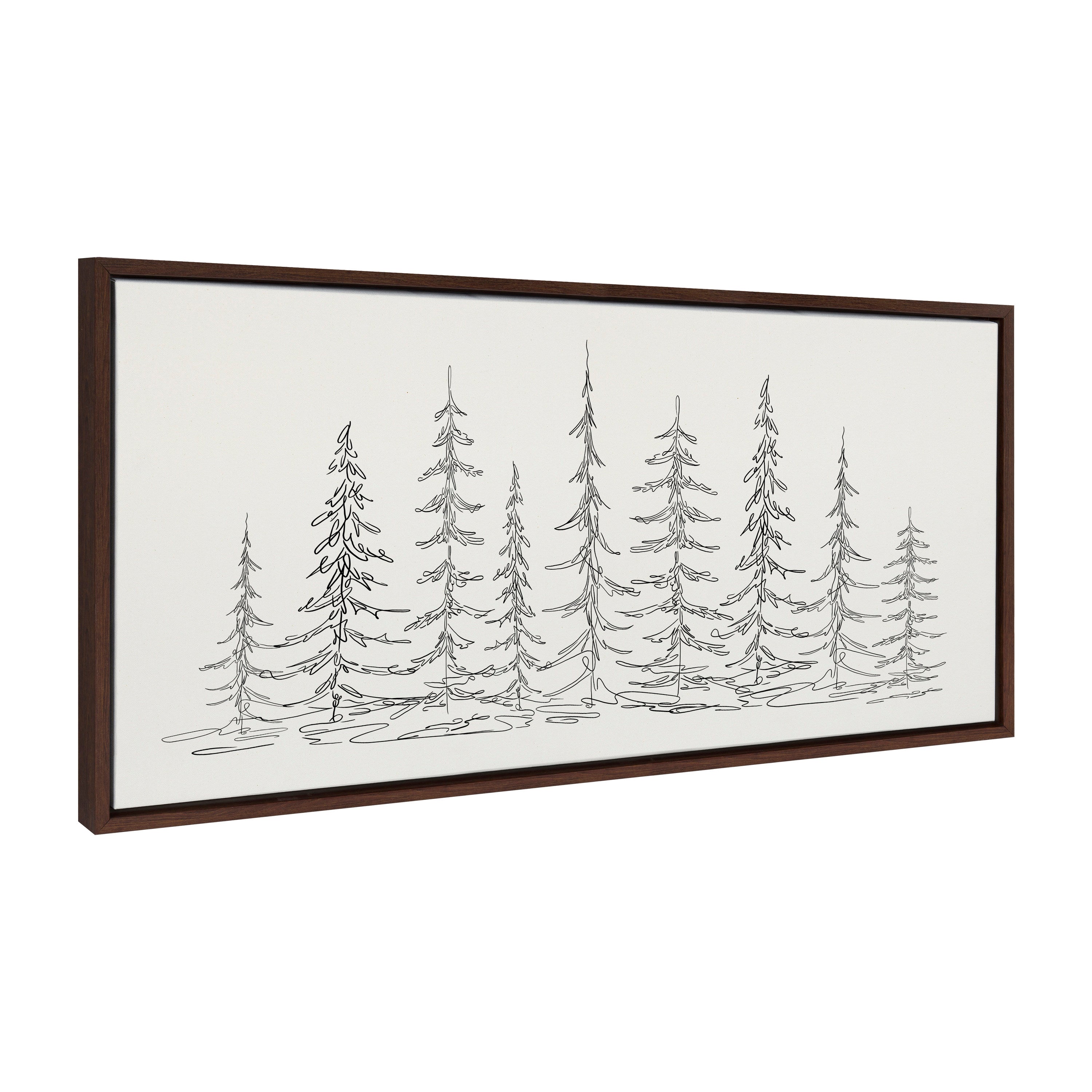 Sylvie Minimalist Evergreen Trees Sketch Framed Canvas by The Creative Bunch Studio