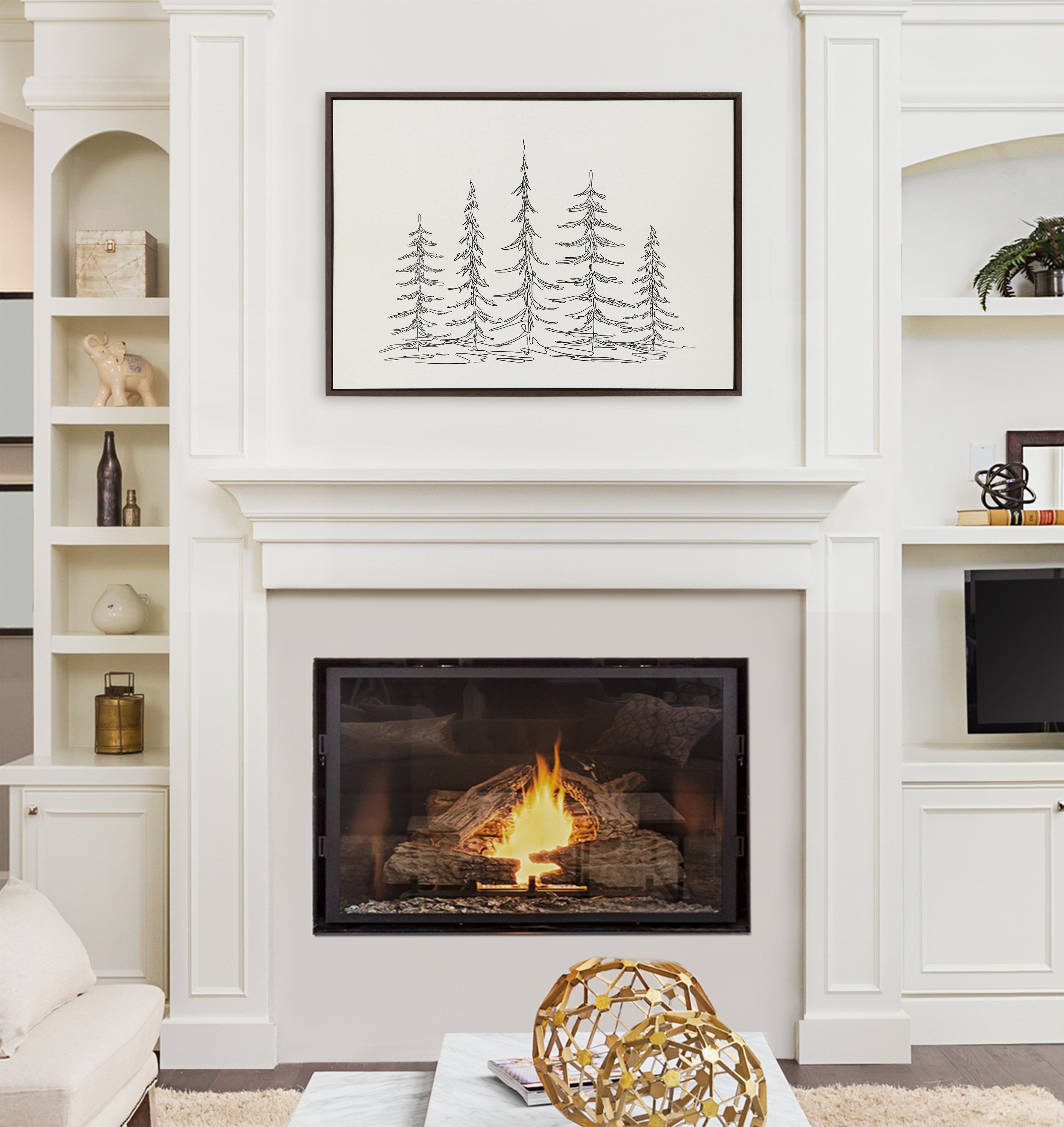 Sylvie Minimalist Evergreen Trees Sketch Framed Canvas by The Creative Bunch Studio