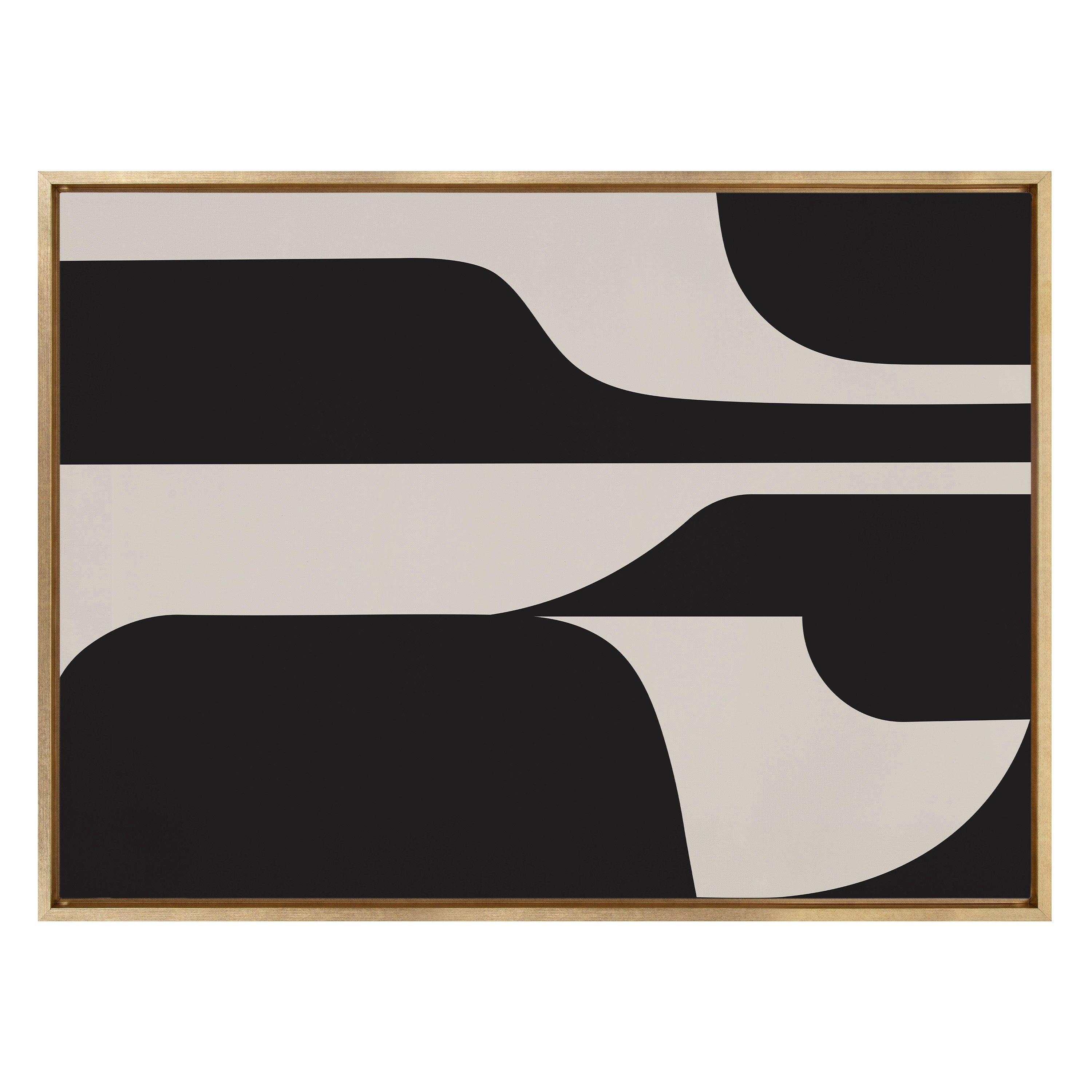 Sylvie Eye Catching Sleek Abstract 6 Black and Beige Framed Canvas by The Creative Bunch Studio