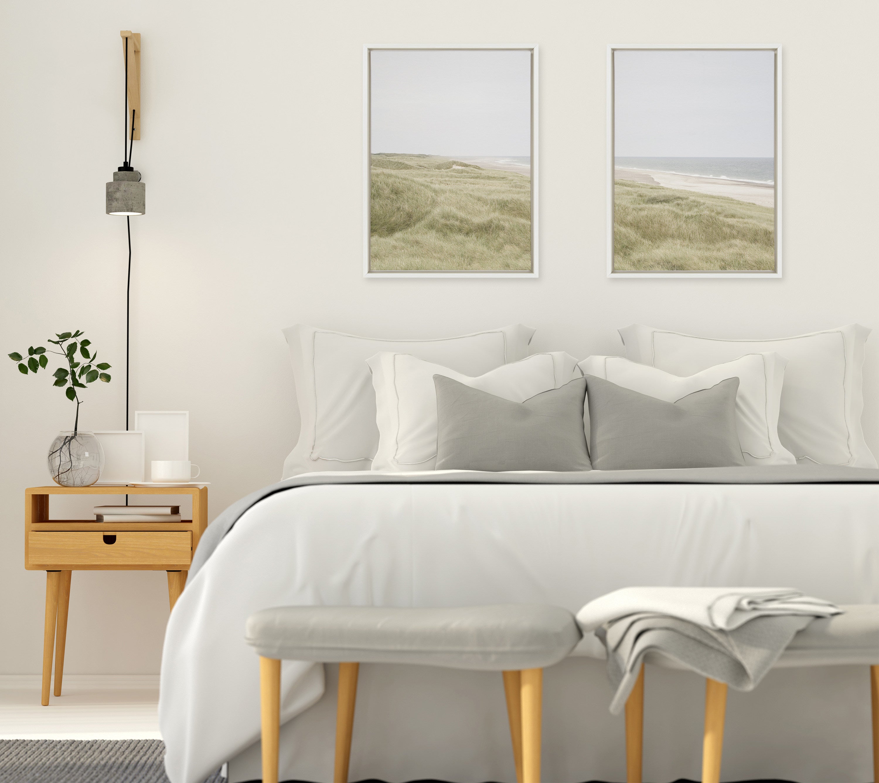 Sylvie Peaceful and Serene Coastal Landscape Left and Right Framed Canvas Art Set by The Creative Bunch Studio