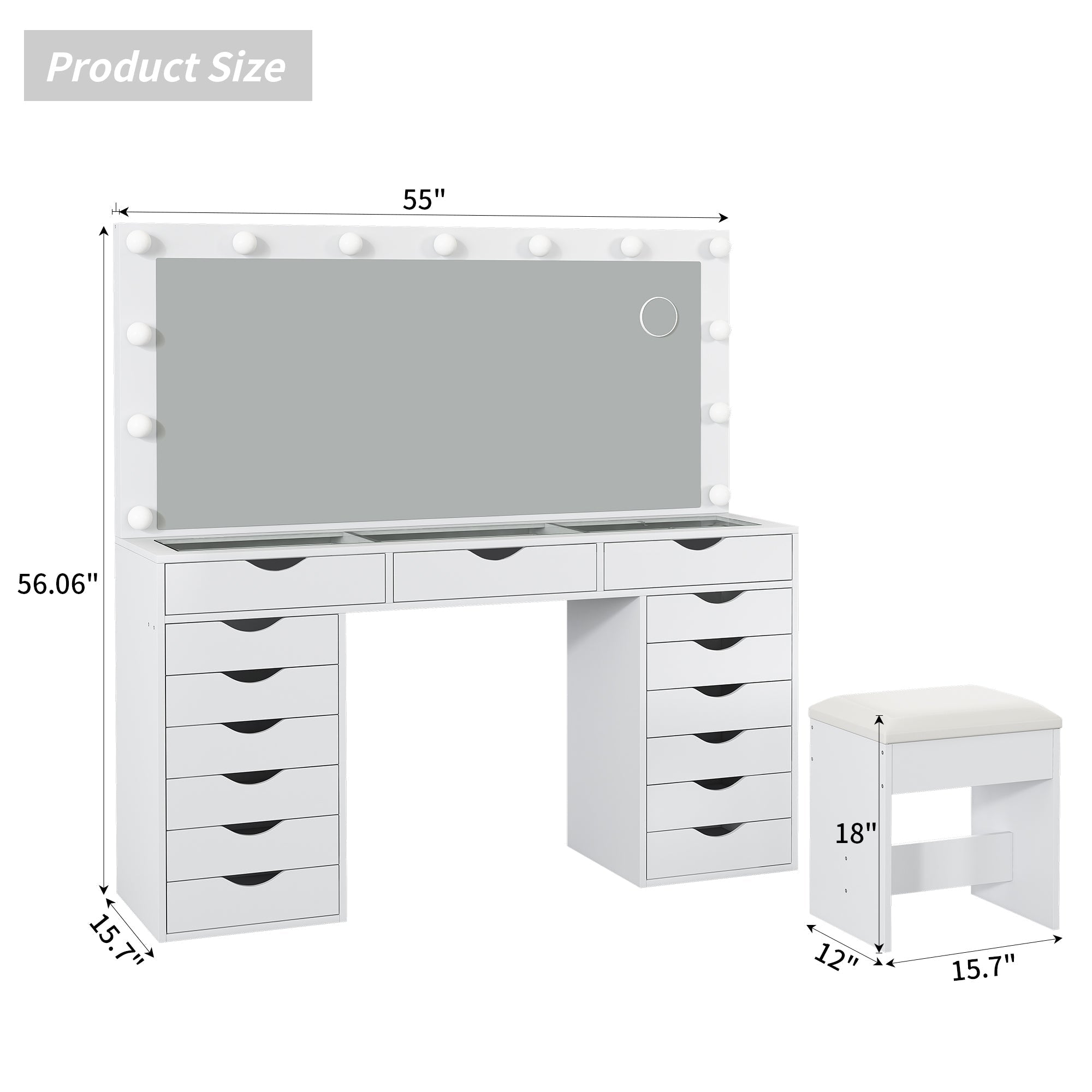 Vektaya US-VD008 Bedroom Makeup Vanity desk with LED Mirro, 15 Drawers