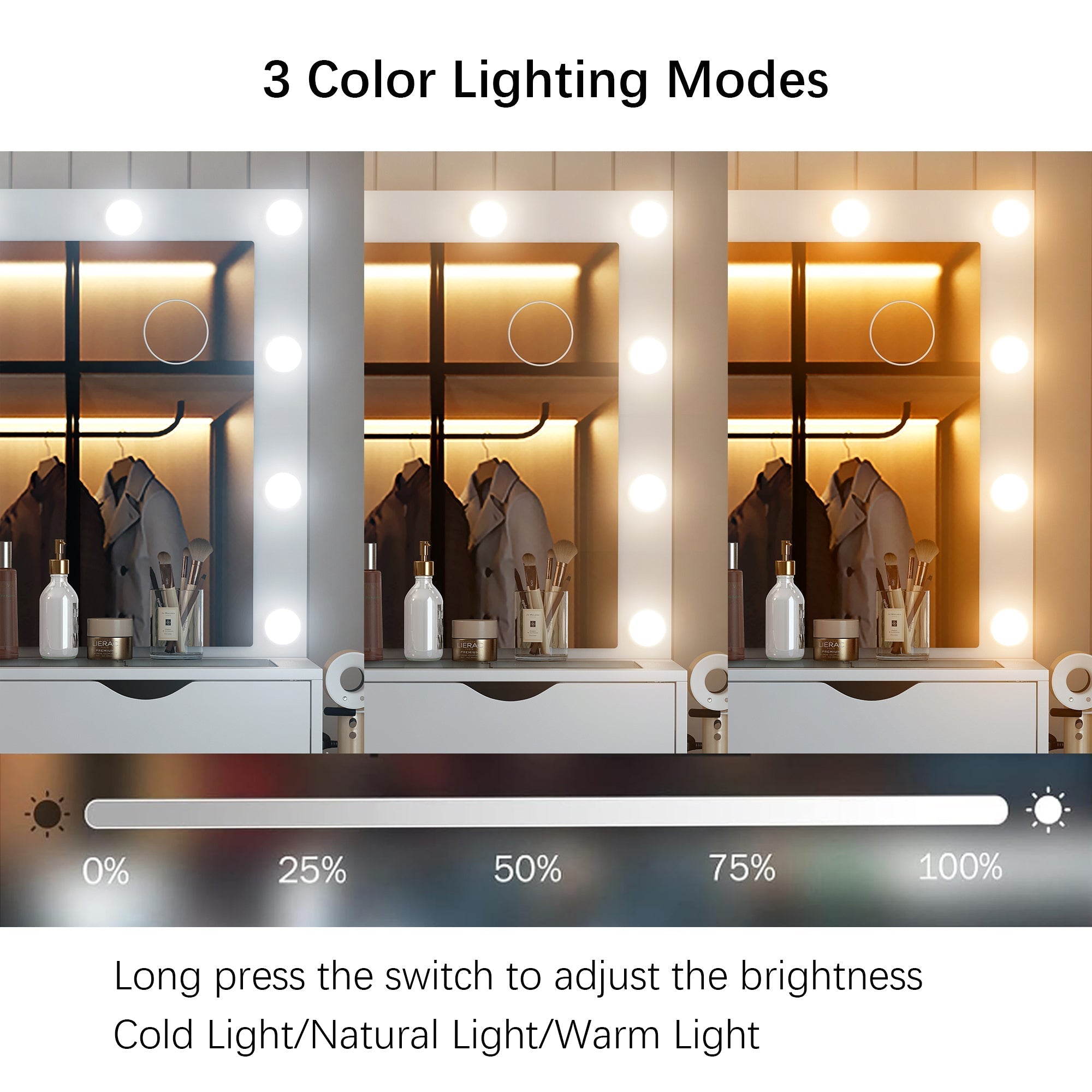 Yanosaku VD008 Bedroom Makeup Vanity desk with LED Mirro, 15 Drawers-3