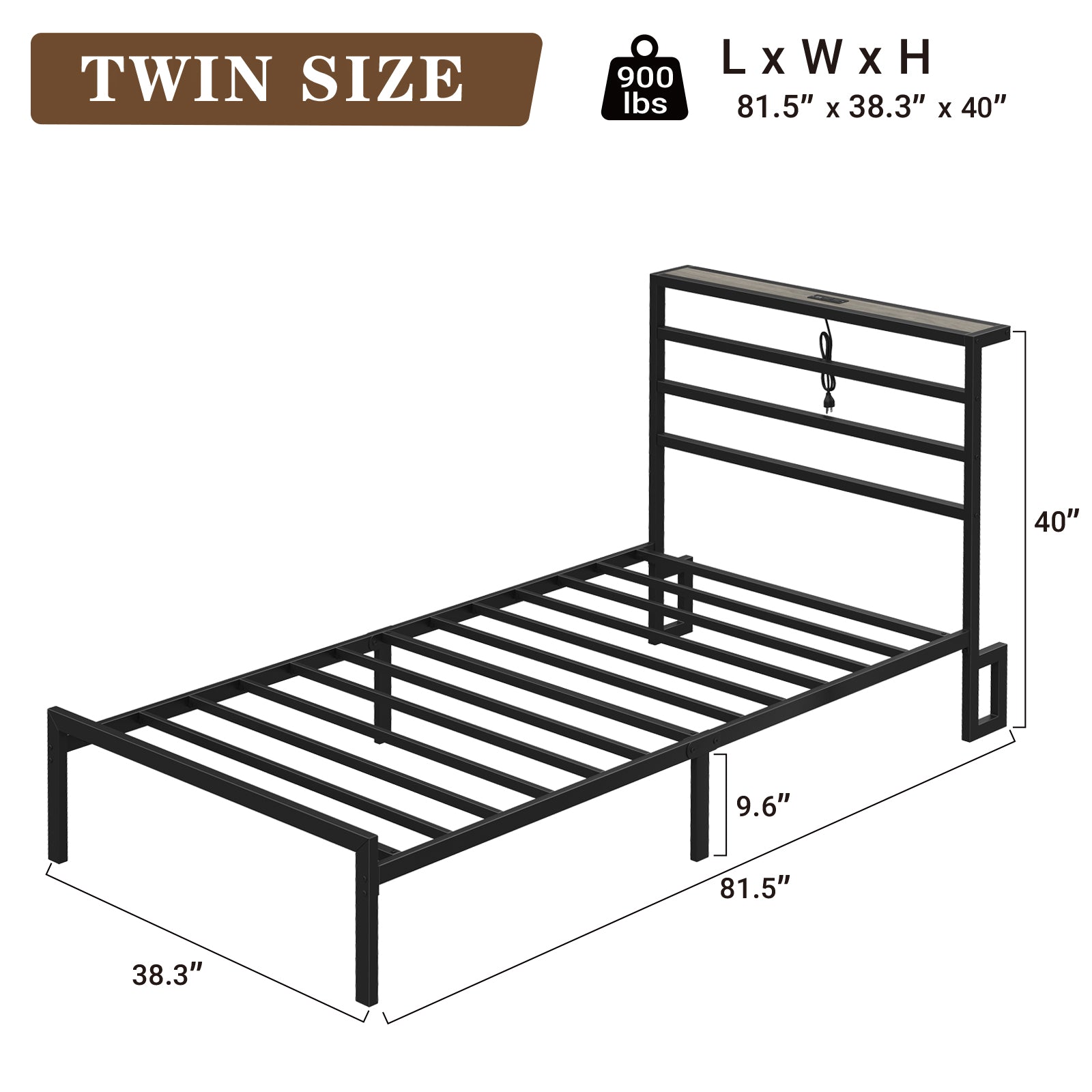 Yanosaku BF006-GR-T Twin Classic Metal Bed Frame with LED Lights & Charging-1