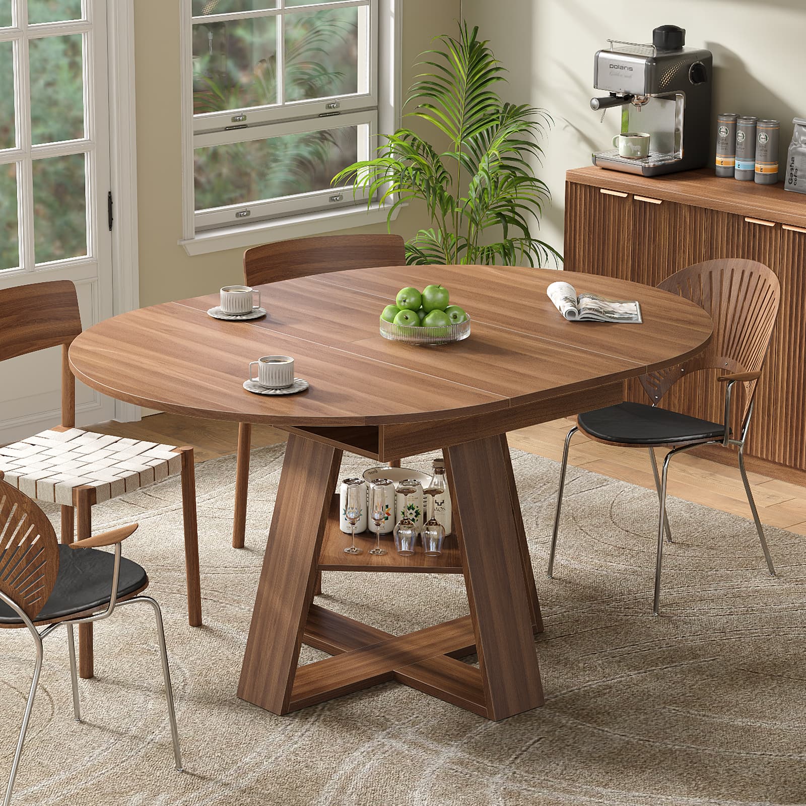 Yanosaku DT003 43.3"-59" Extendable Round Table 4–8, Modern Farmhouse-0