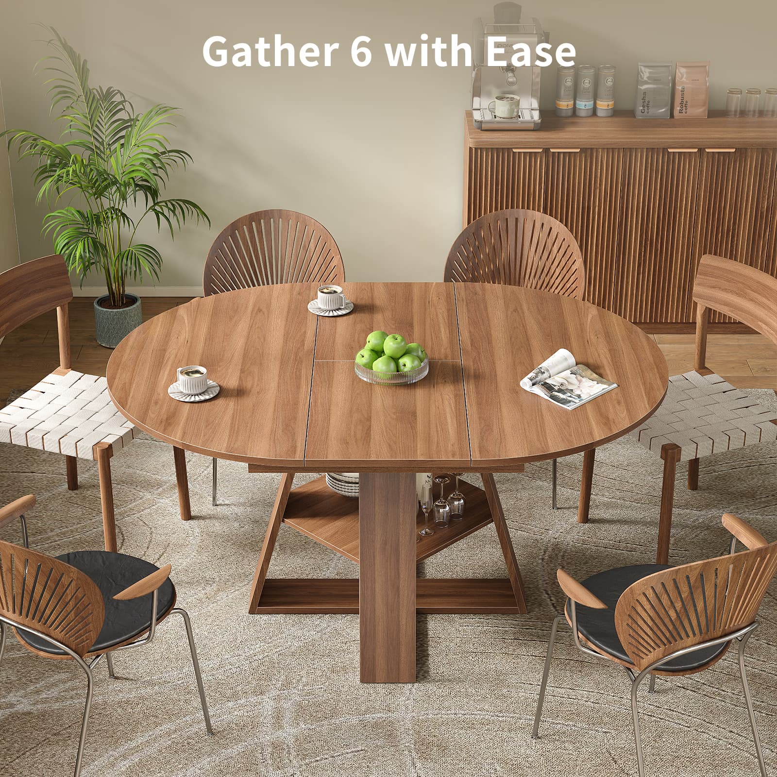 Yanosaku DT003 43.3"-59" Extendable Round Table 4–8, Modern Farmhouse-4