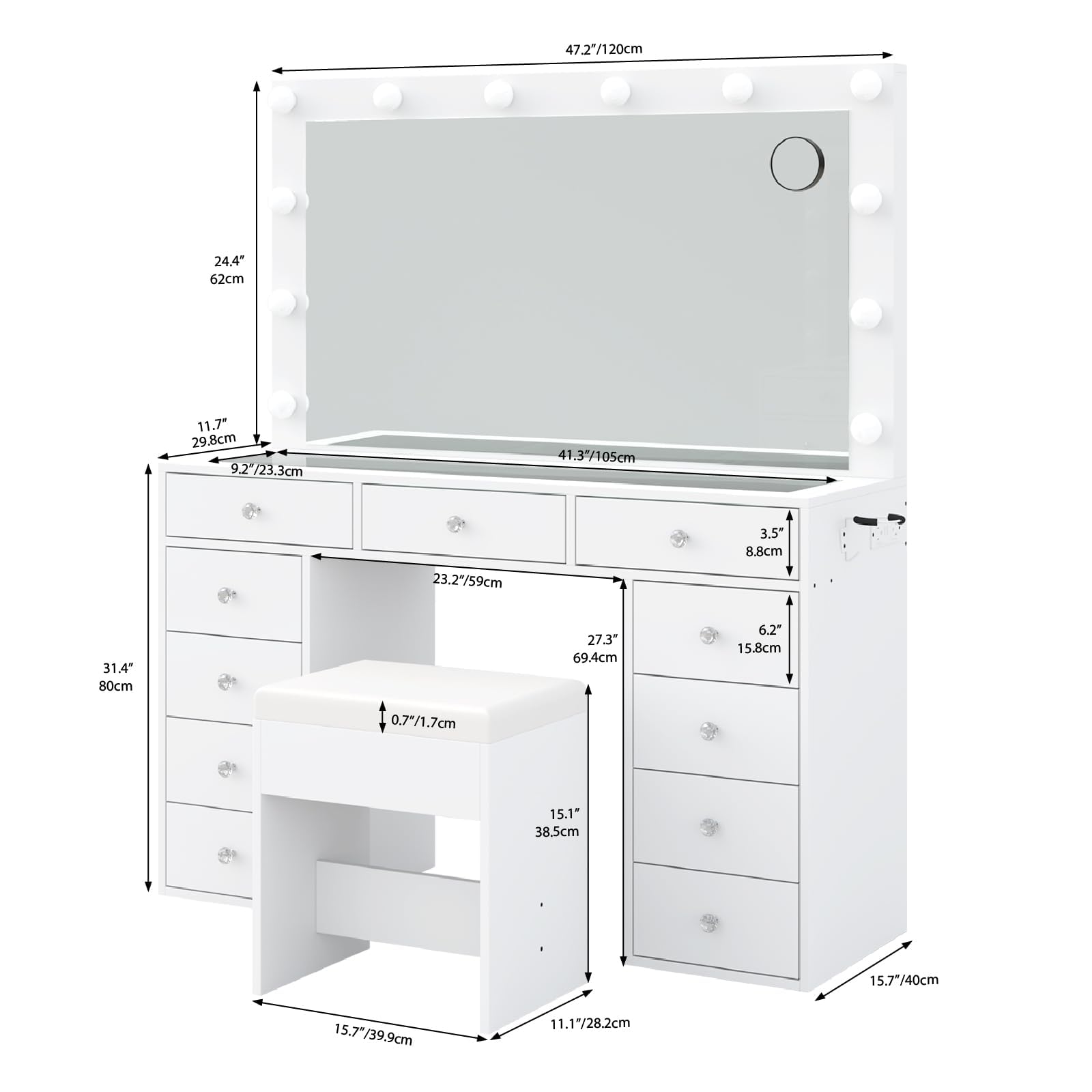 Yanosaku VD003 Bedroom Makeup Vanity desk with LED Mirror, 11 Drawers-1