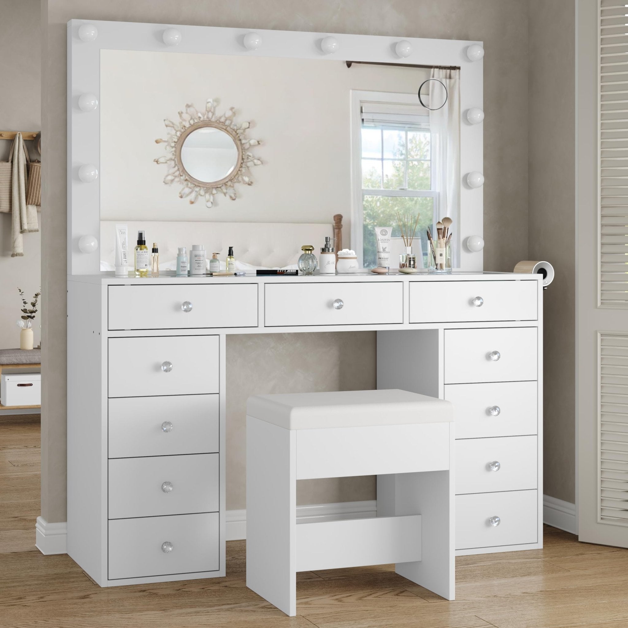Yanosaku VD003 Bedroom Makeup Vanity desk with LED Mirror, 11 Drawers-4