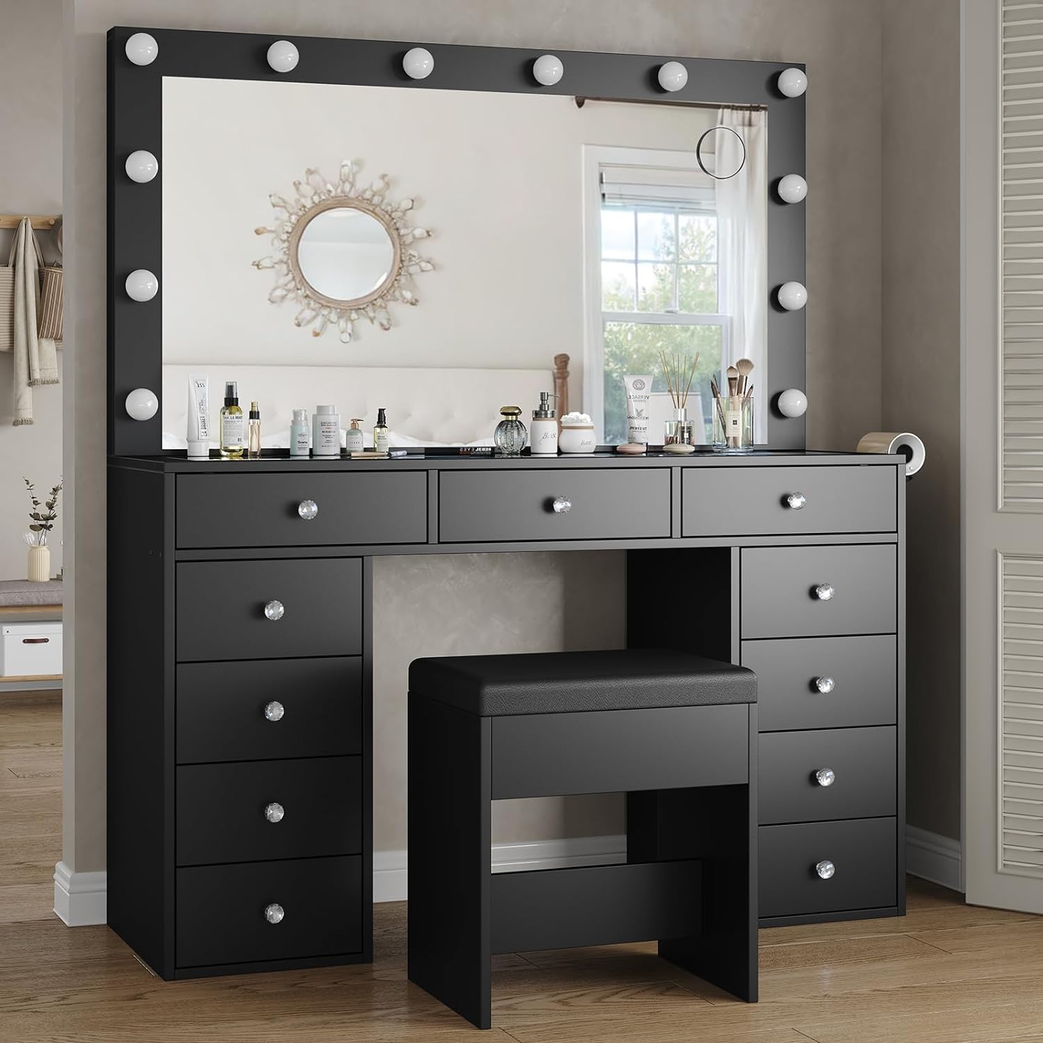 Yanosaku VD003 Bedroom Makeup Vanity desk with LED Mirror, 11 Drawers-6