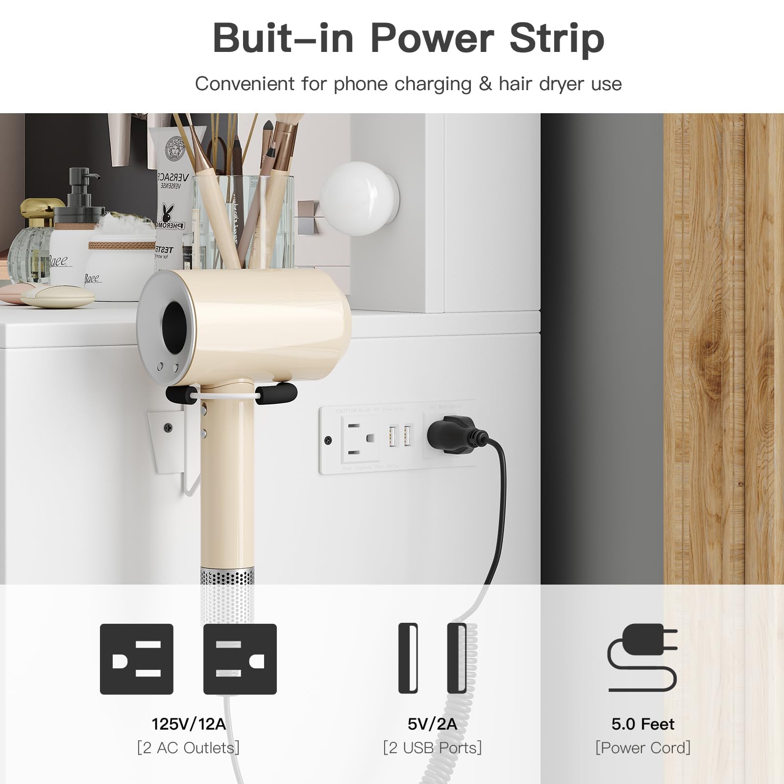 Yanosaku VD001 Bedroom Makeup Vanity desk with LED Mirror, 5 Drawers-2