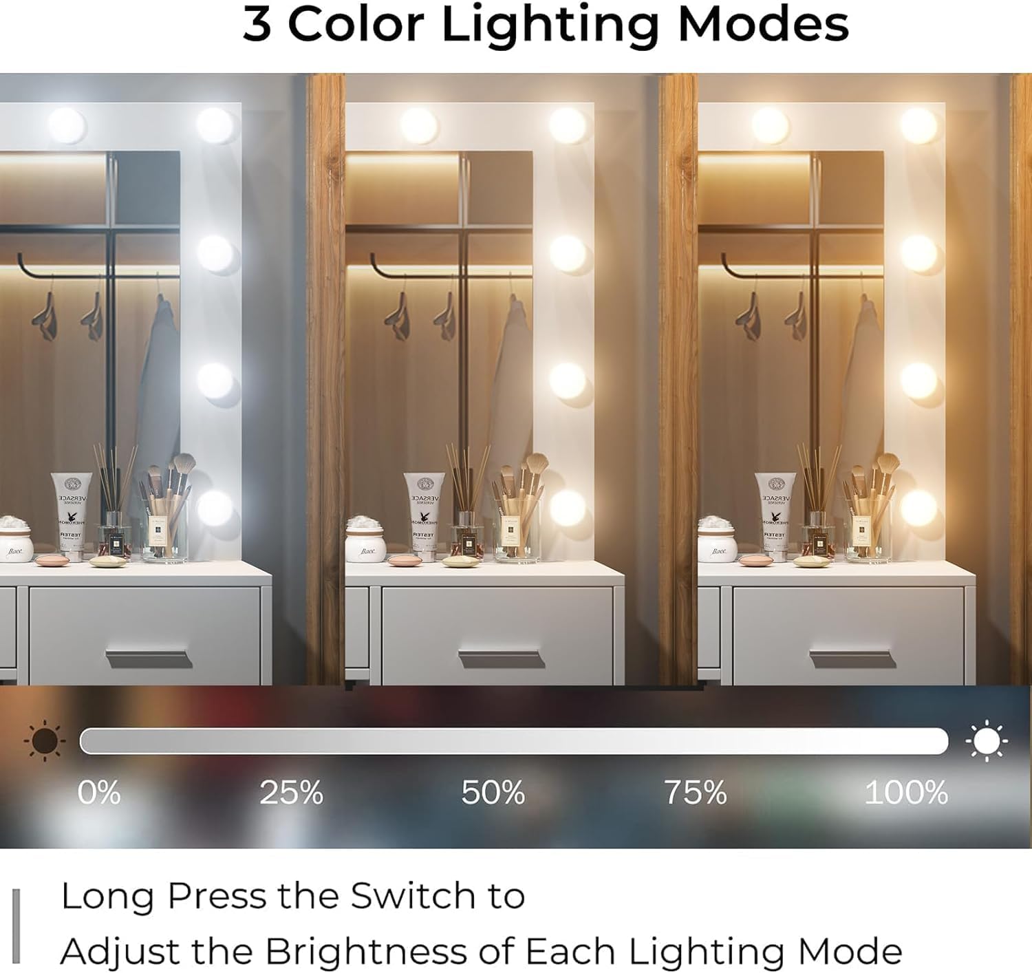 Yanosaku VD001 Bedroom Makeup Vanity desk with LED Mirror, 5 Drawers-3