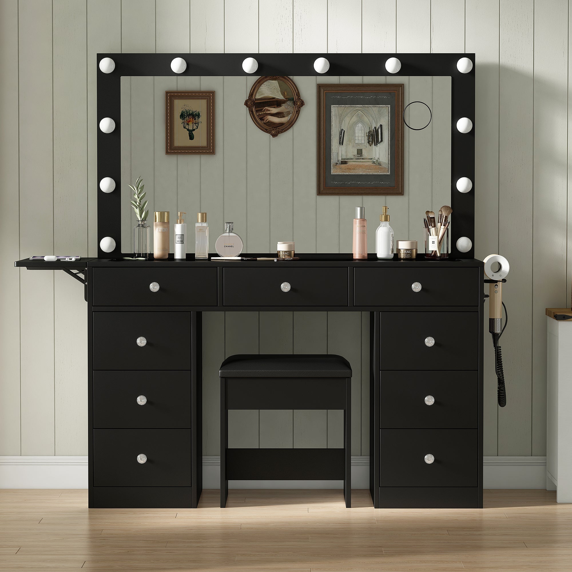 Vektaya US-VD007 Bedroom Makeup Vanity desk with LED Mirror, 9 Drawers