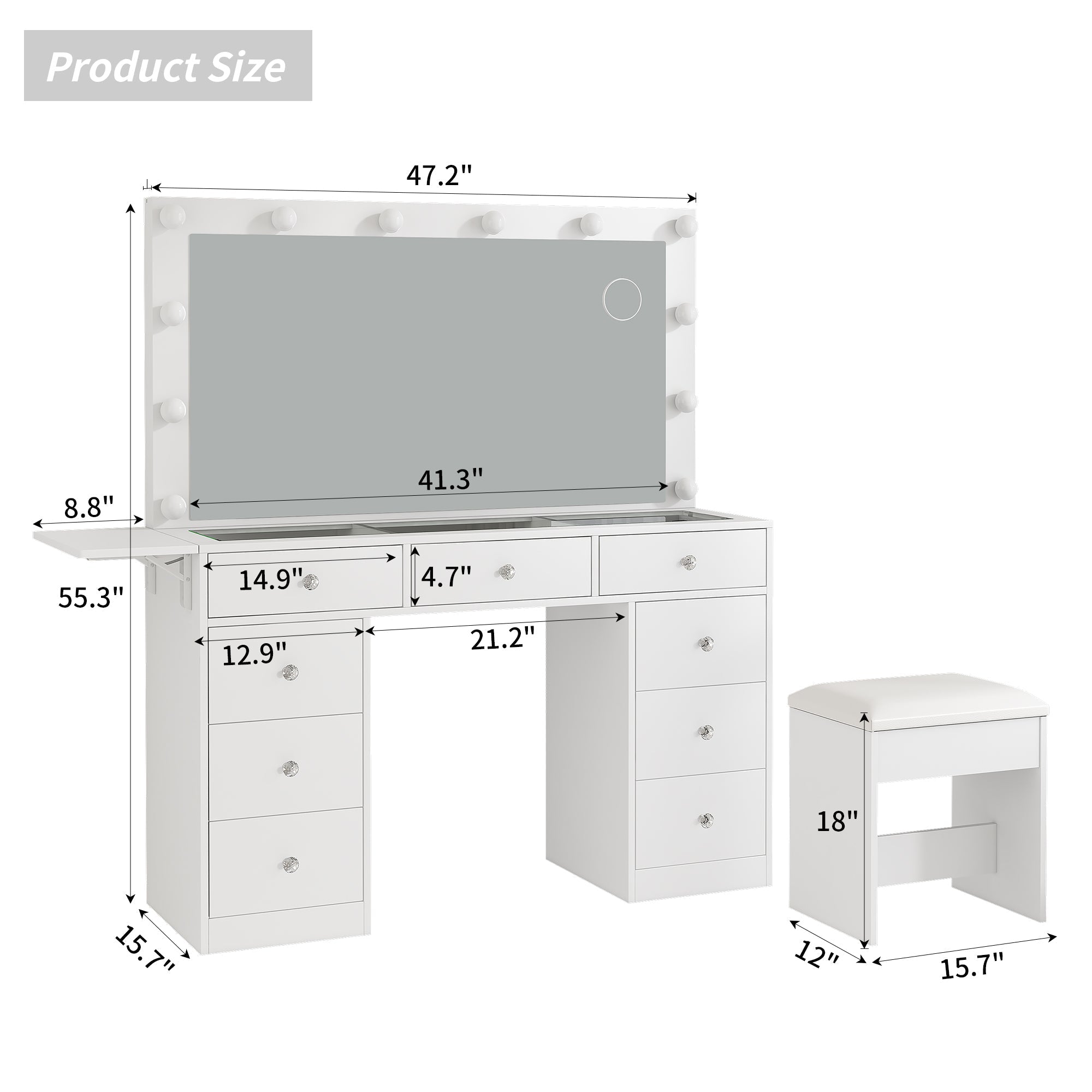 Yanosaku VD007 Bedroom Makeup Vanity desk with LED Mirror, 9 Drawers-1
