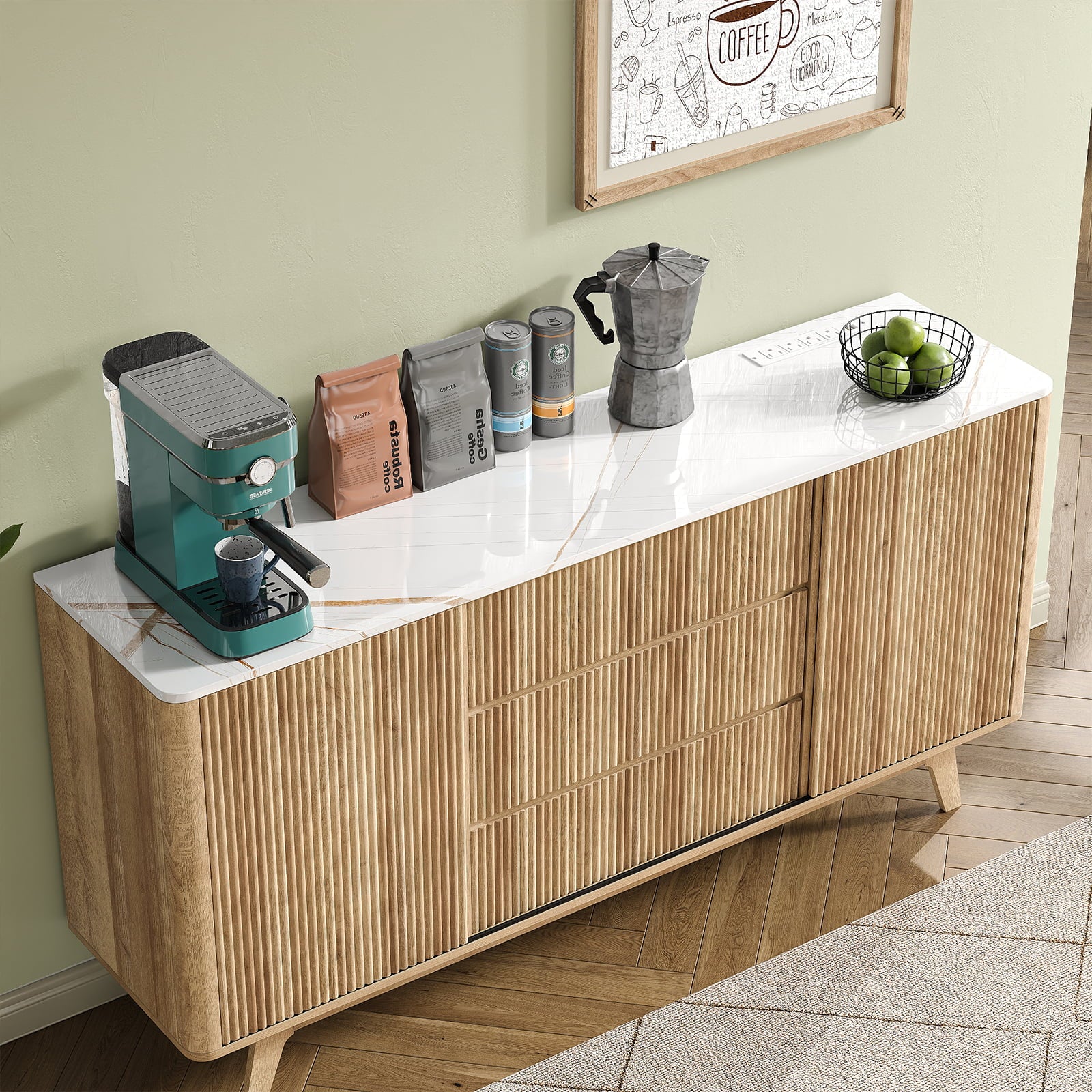 Vektaya US-TS001 62" W Fluted Buffet Cabinet